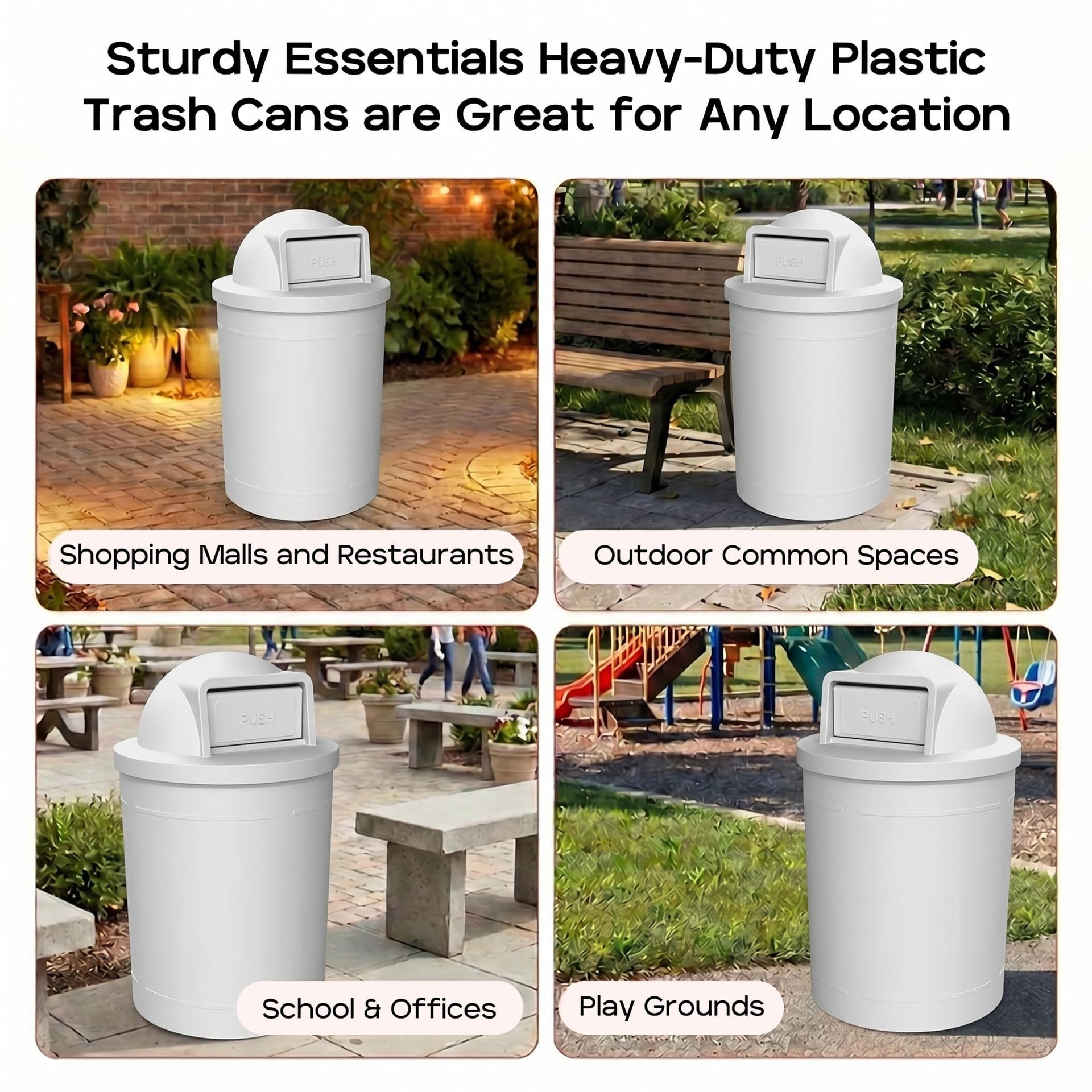 Campus Collection 55 Gallon Plastic Commercial Garbage Can with Push Lid