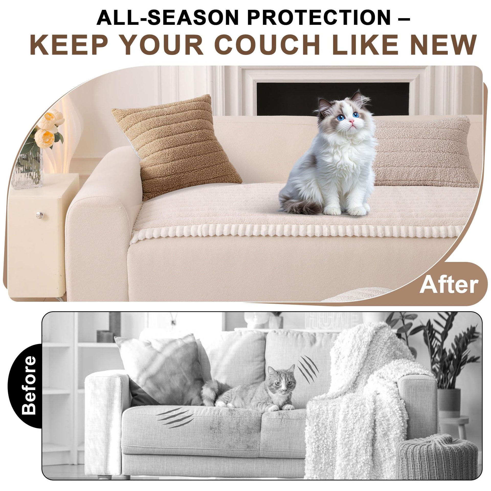 Sofa Covers for 3 Cushion Couch Washable (3 Count)