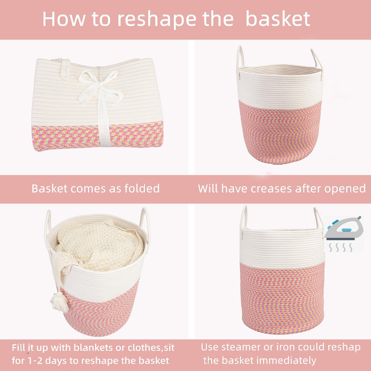 Cotton Rope Laundry Basket Hamper for Clothes Large