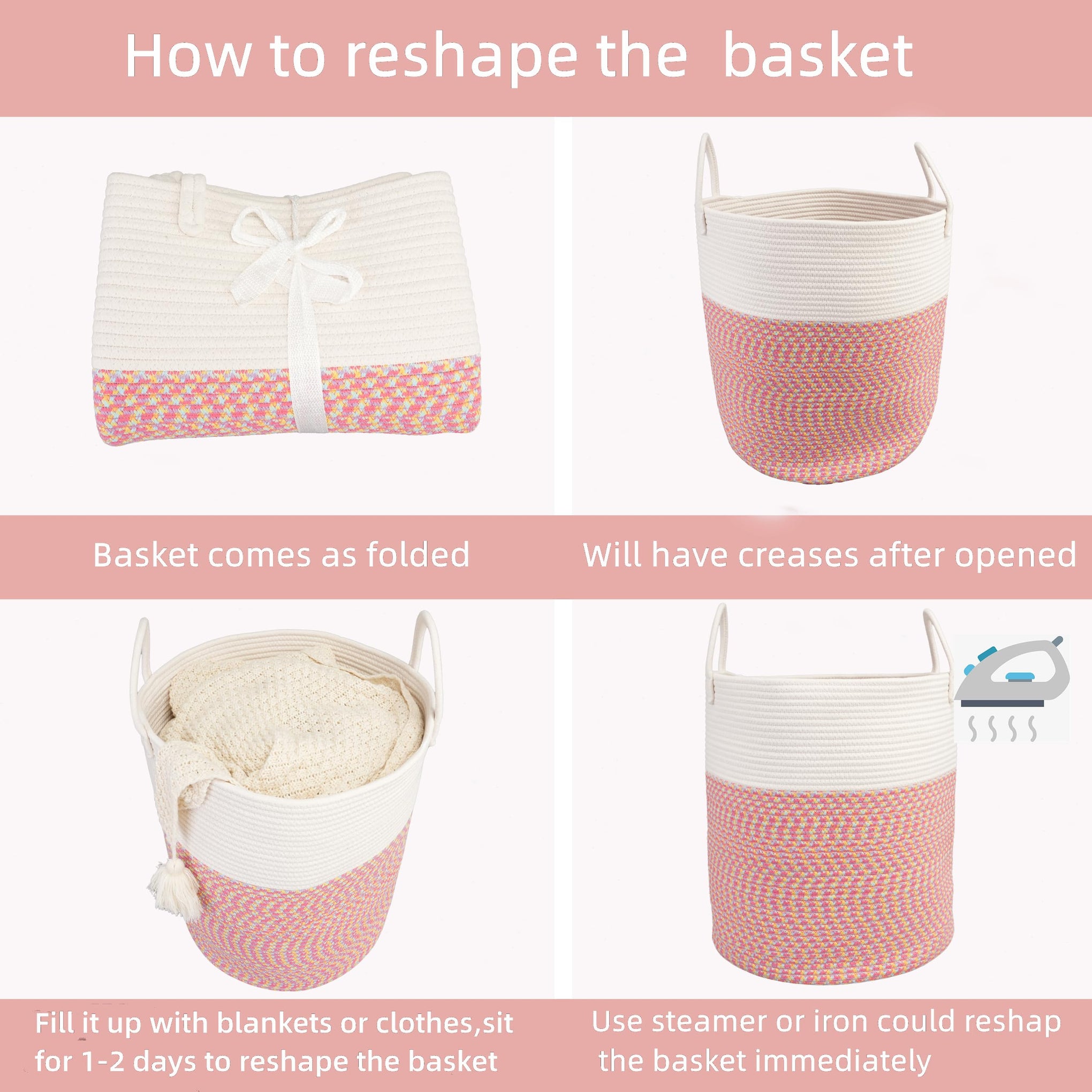 Cotton Rope Laundry Basket Hamper for Clothes Large