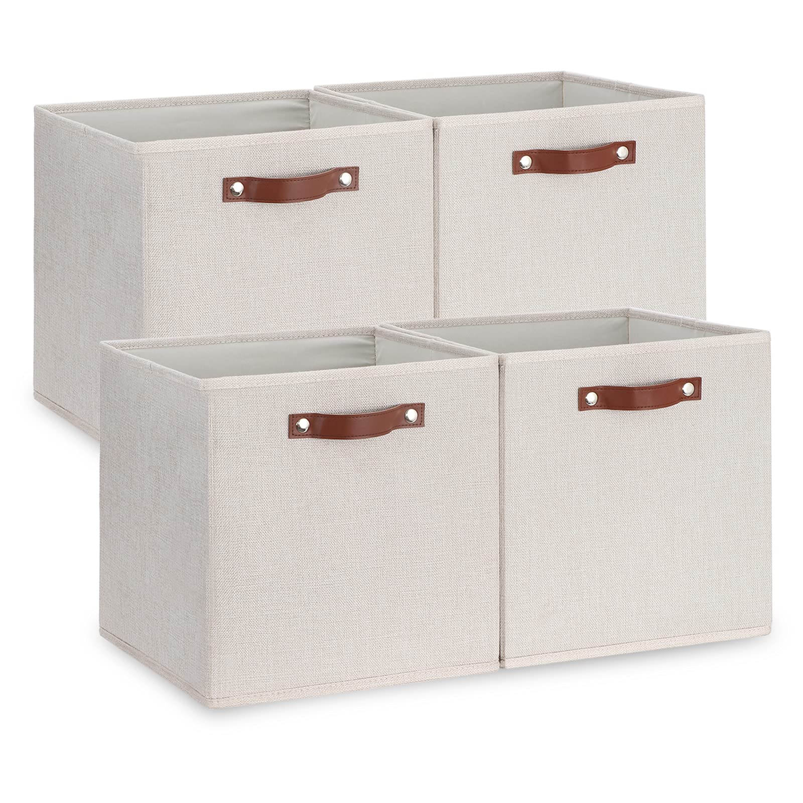 Fabric Storage Cubes Storage Bins with Dual Leather Handles (4 Count)