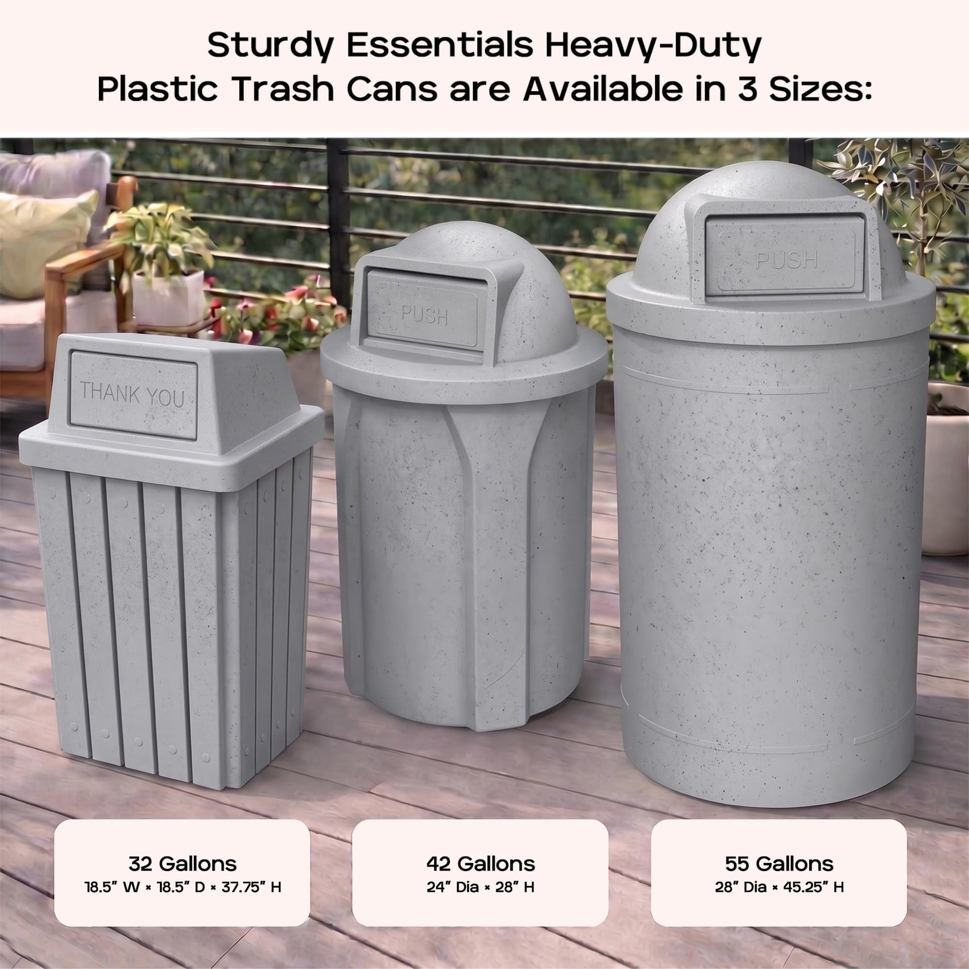 Campus Collection 55 Gallon Plastic Commercial Garbage Can with Push Lid