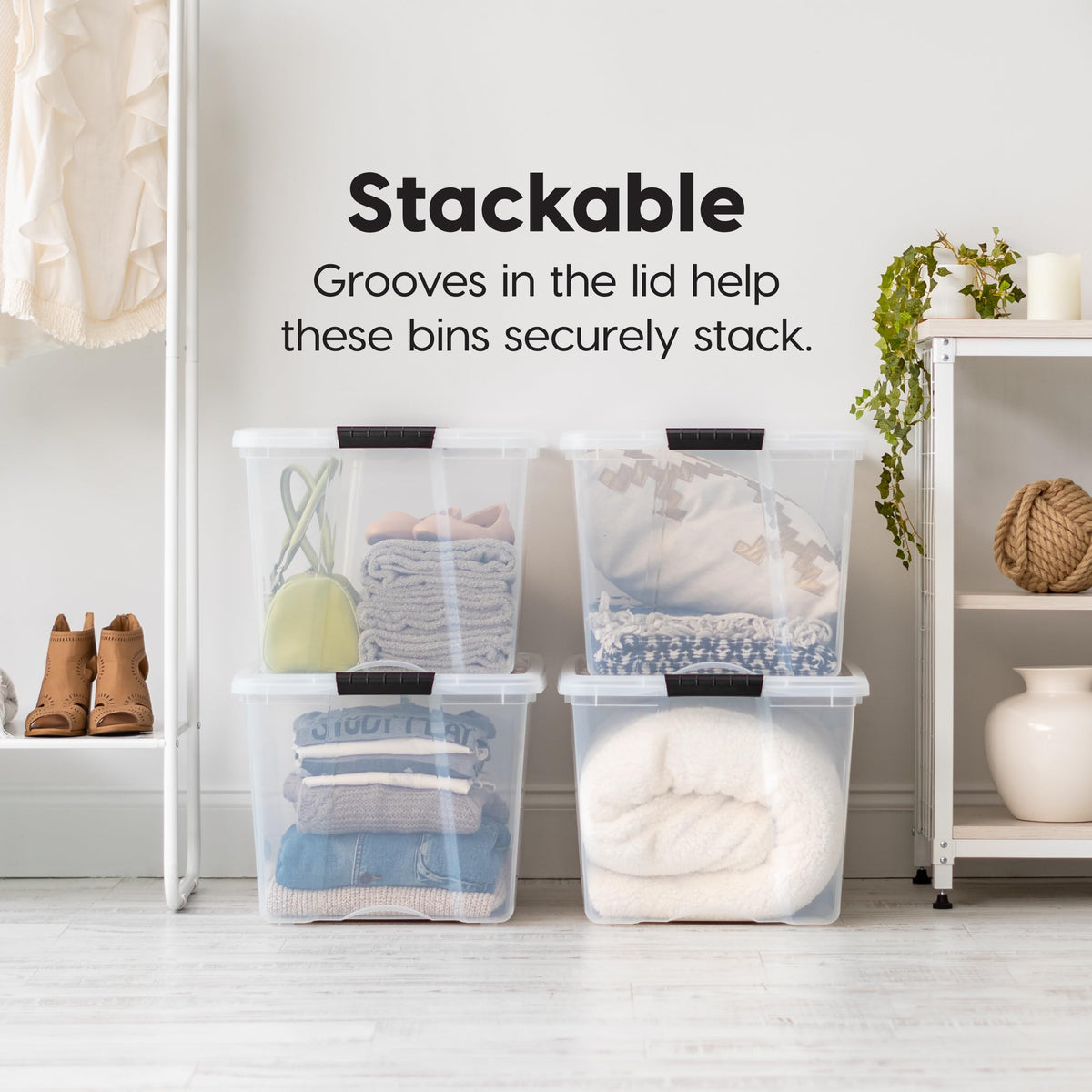 4 Pack 72 Quart Storage Bins with Lids (4 Count)
