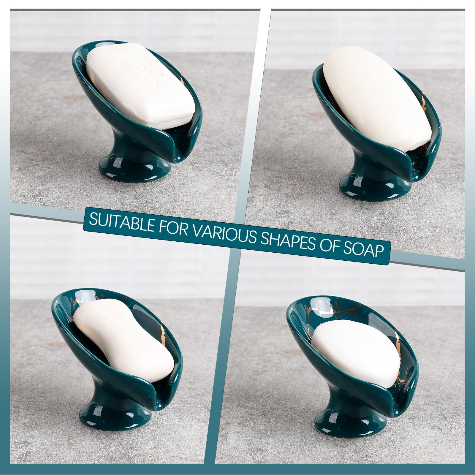 Soap Dish Ceramic Soap Holder Self Draining Leaf Shape Bar Soap Holder