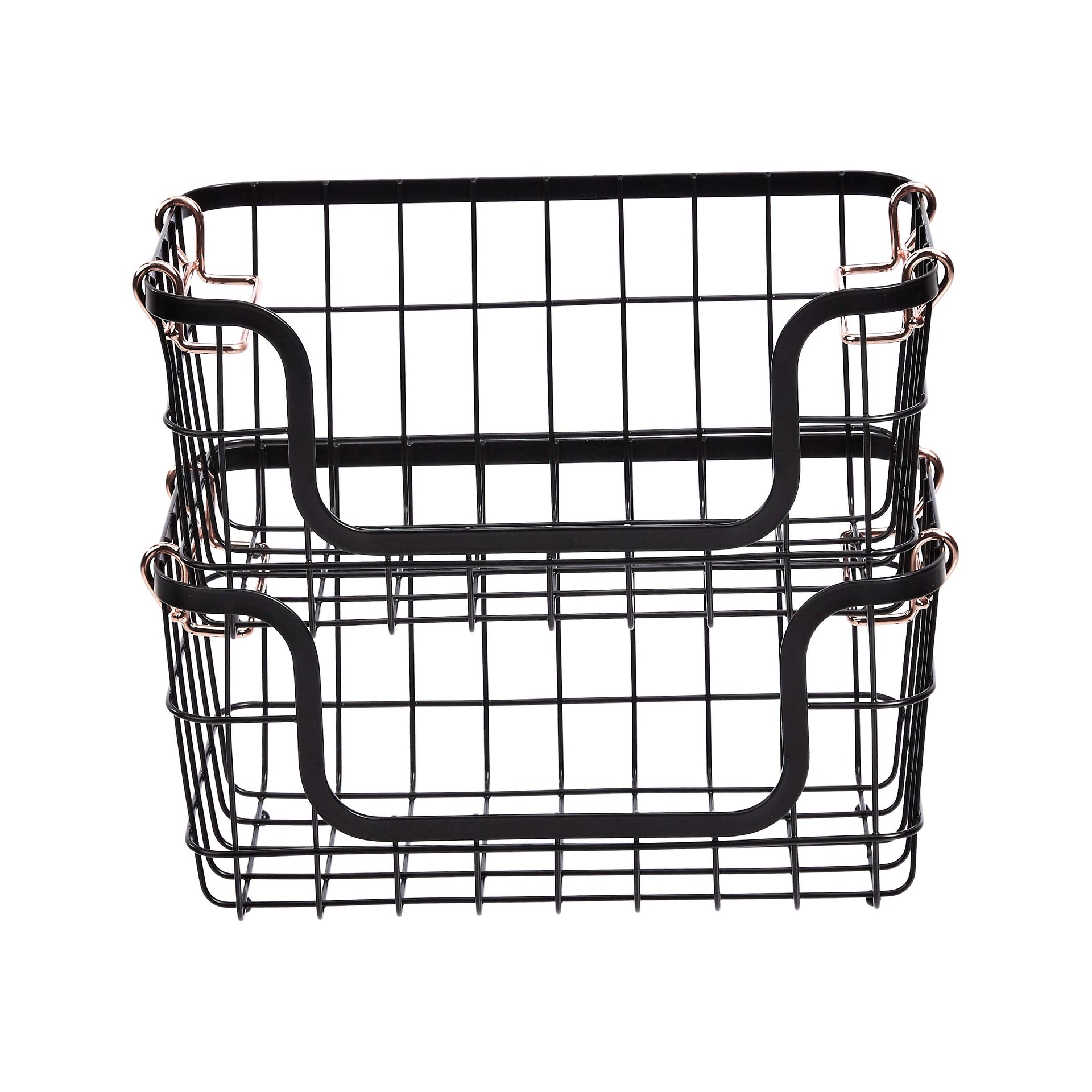 Stackable Metal Wire Rectangular Storage Baskets for Kitchen (2 Count)