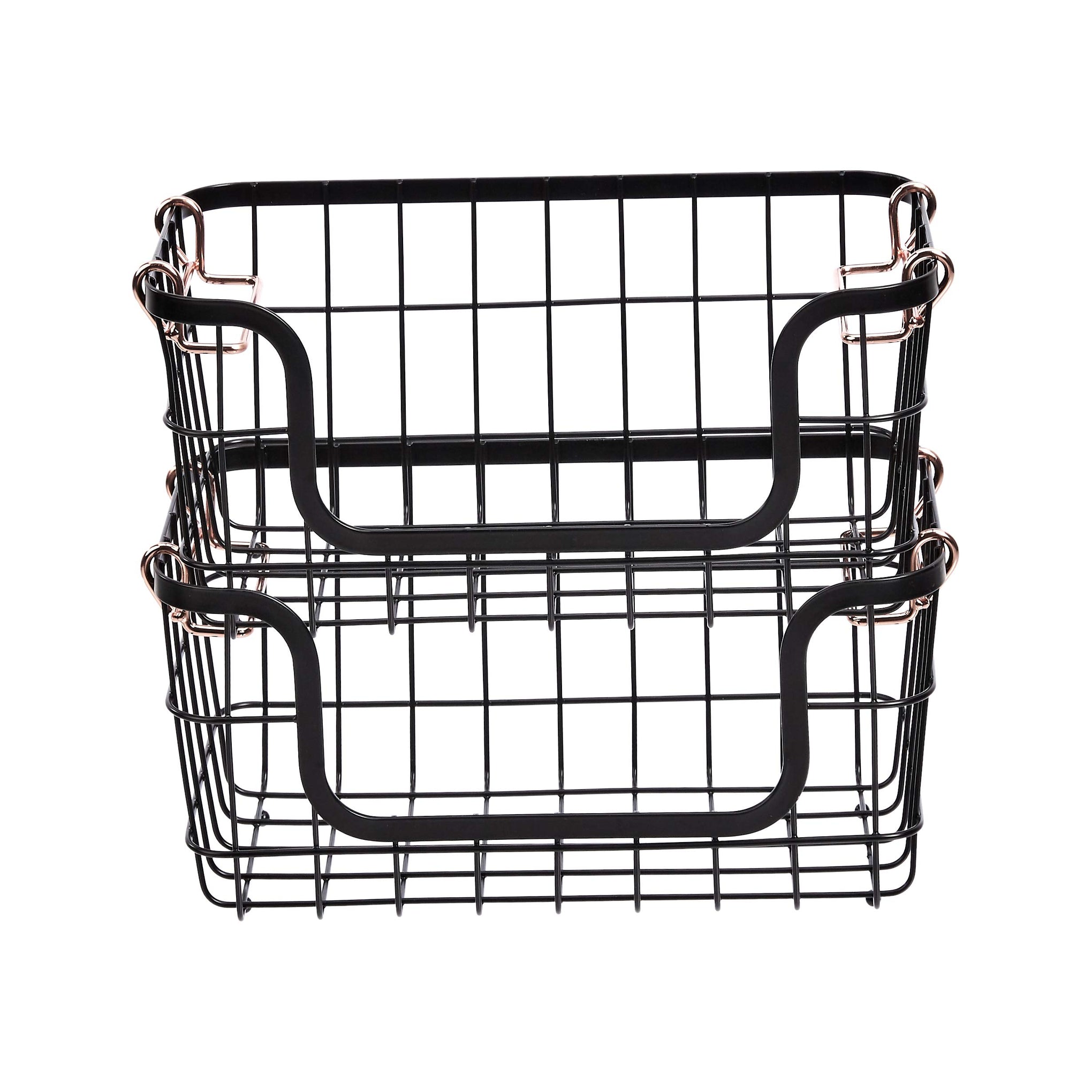 Stackable Metal Wire Rectangular Storage Baskets for Kitchen (2 Count)