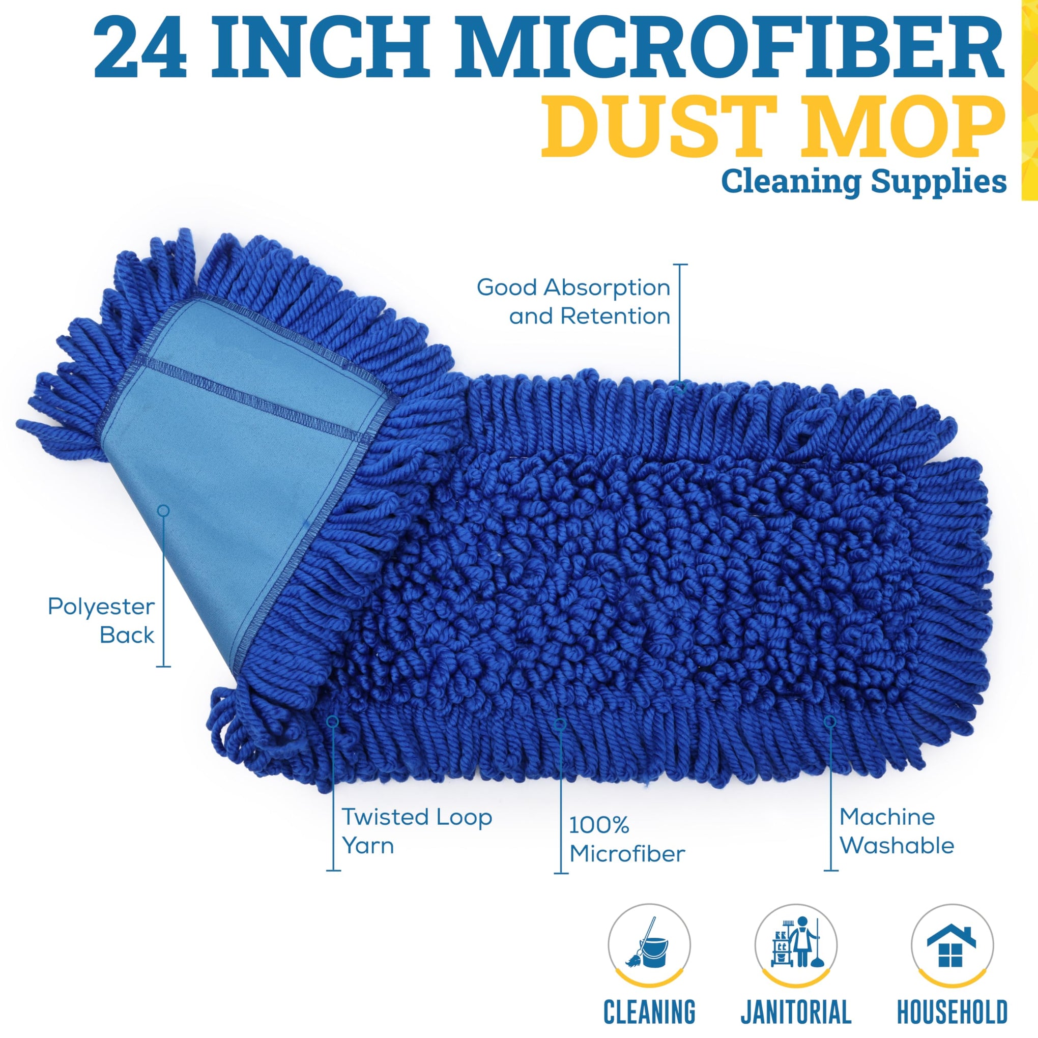 24" Microfiber Dust Mop Head Replacement (12 Count) - ModHome Supplies