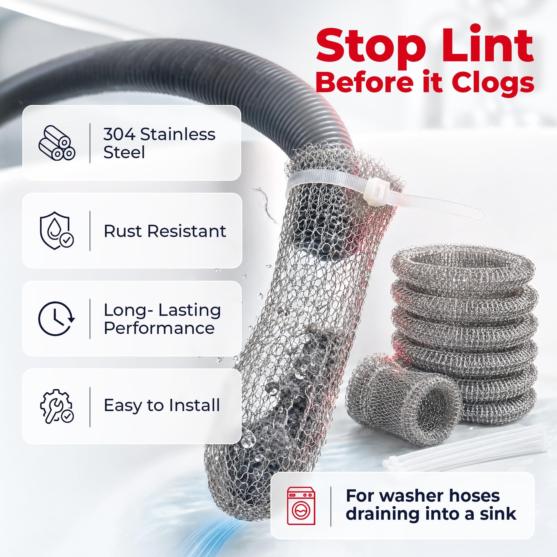 Washing Machine Lint Trap Stainless Steel 50 (50 Traps & Clamps)