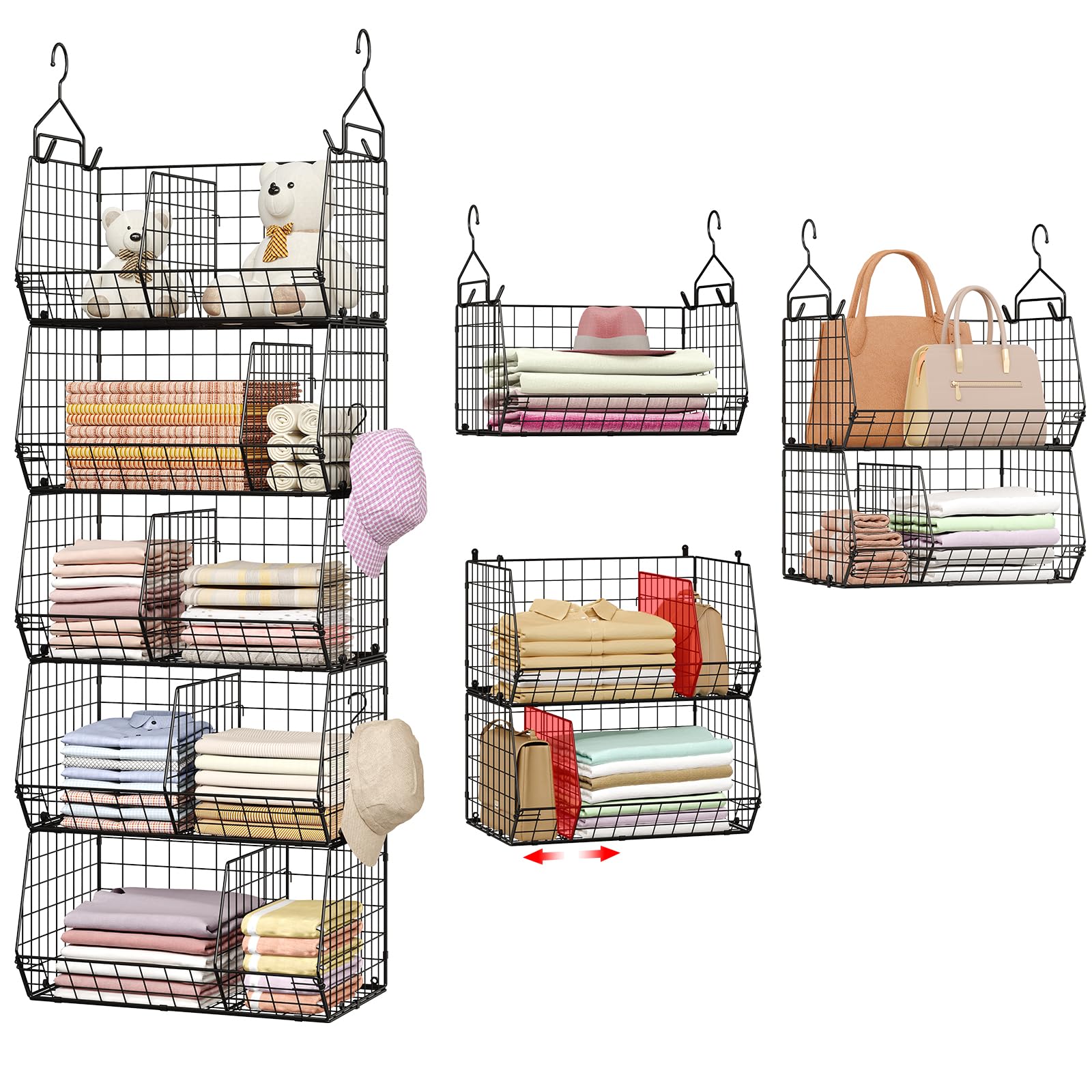 5 Tier Extra Large Closet Hanging Organizer with 5 Dividers (5 Count)