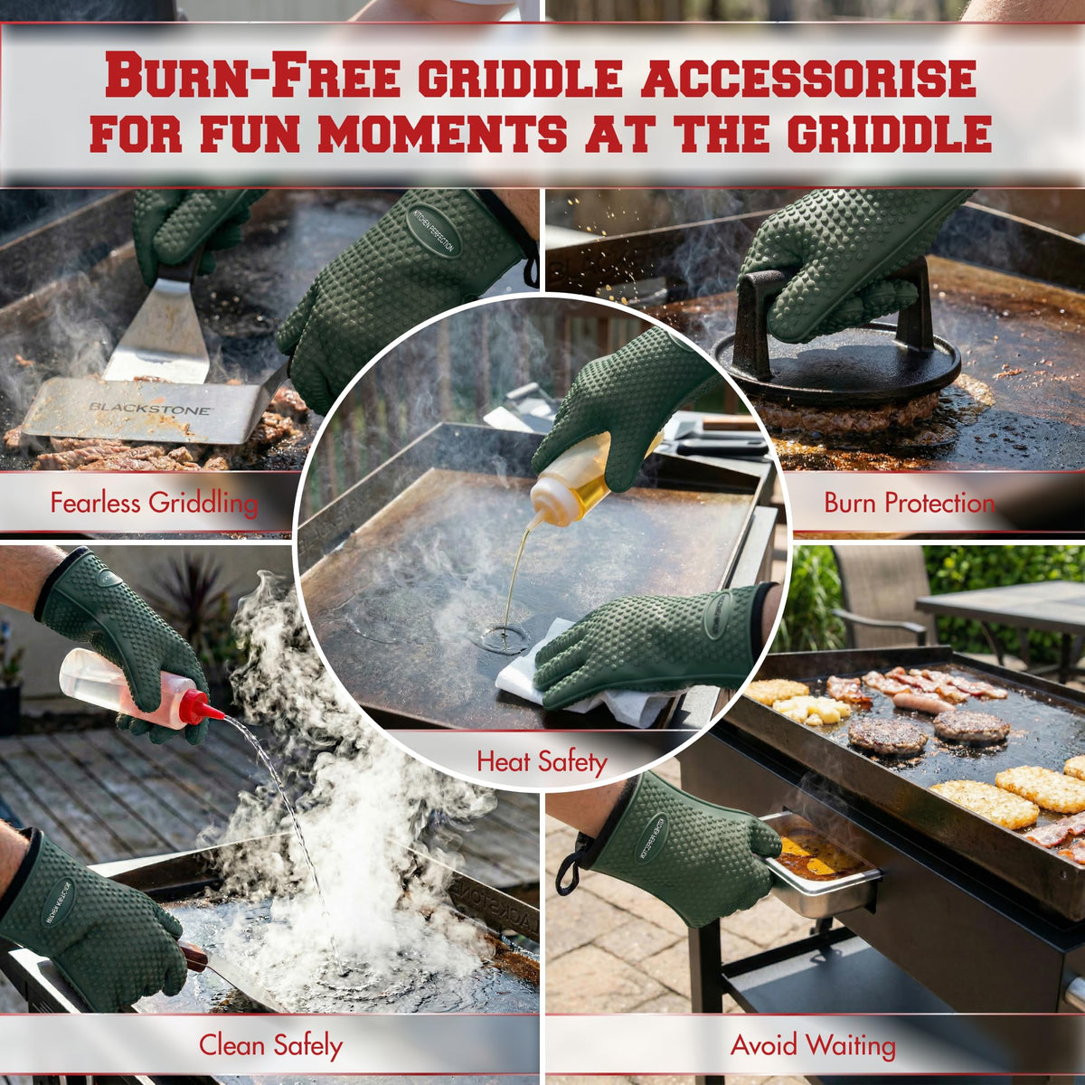 Silicone Griddle Grill Gloves Heat Resistant Oven Mitts