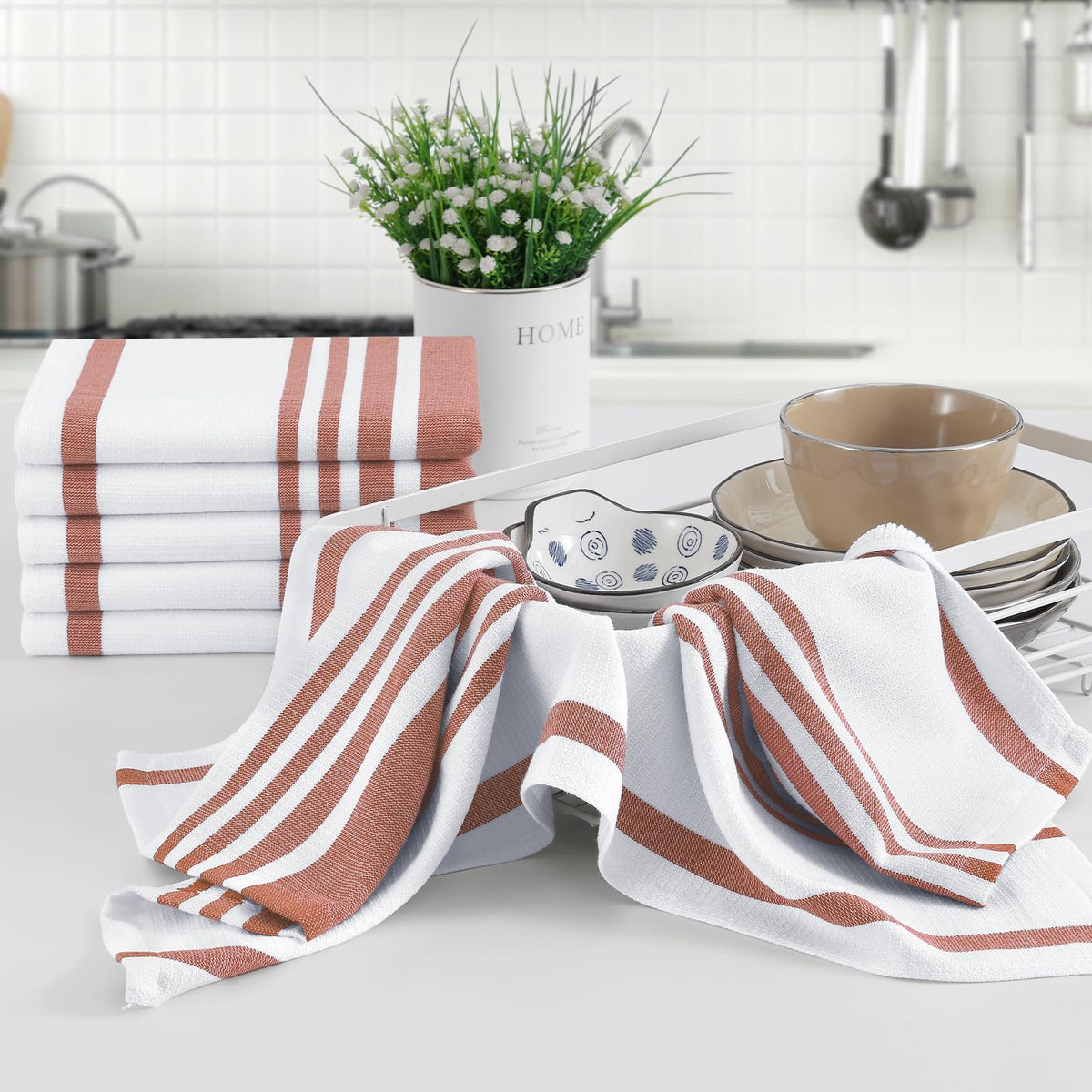 Premium Cotton Stripe Kitchen Towels 8 Pack (8 Count)