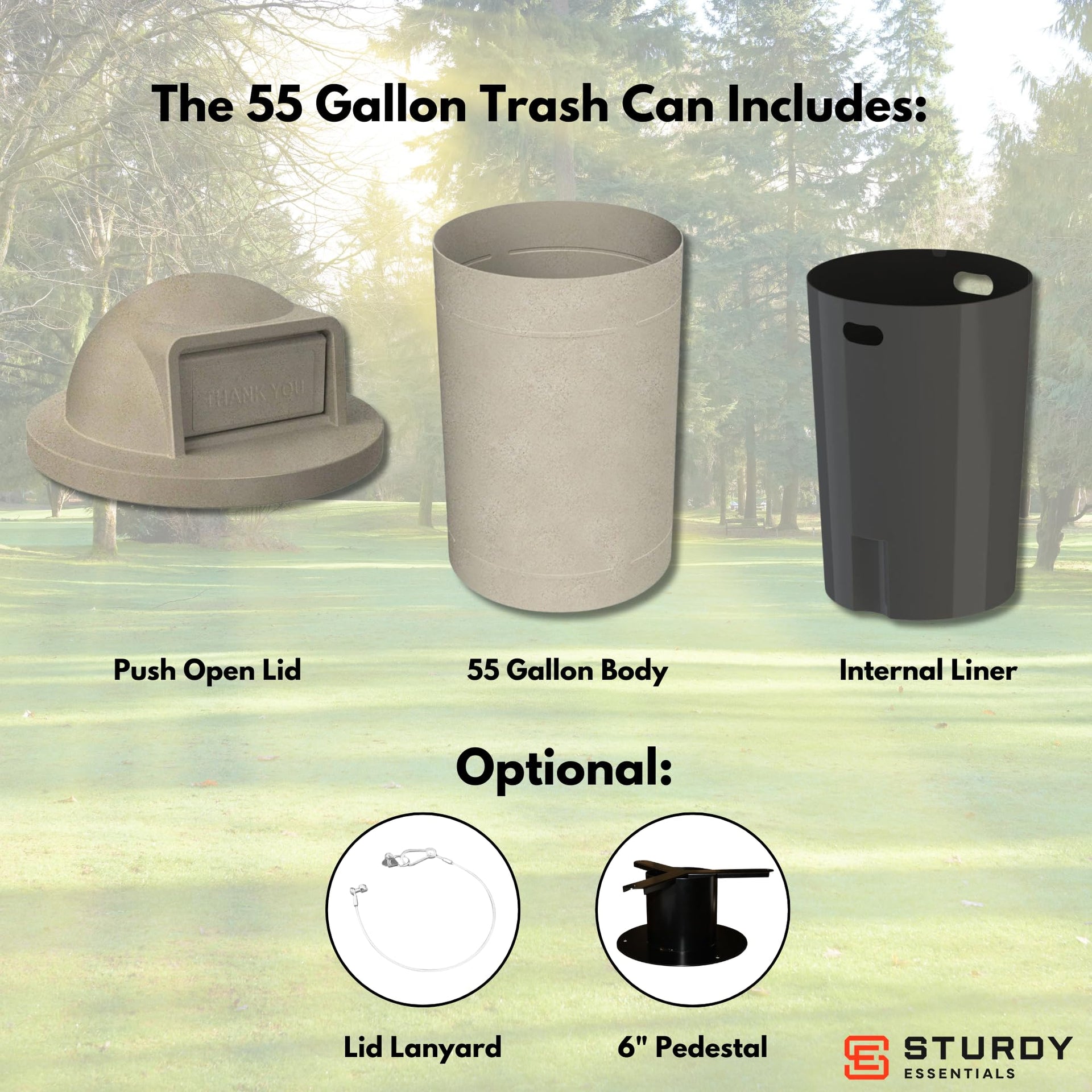 Campus Collection 55 Gallon Plastic Commercial Garbage Can with Push Lid