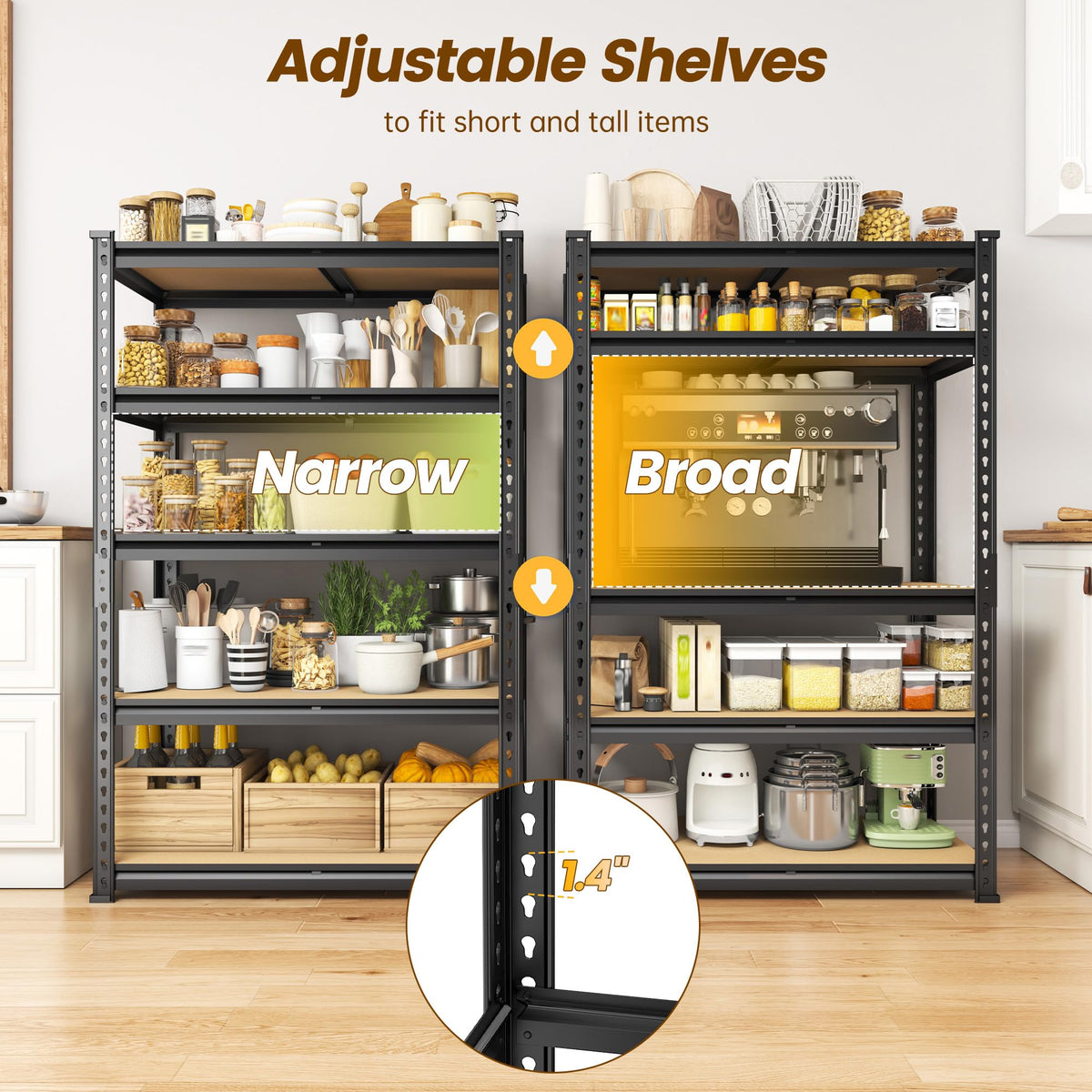 Adjustable 5 Tier Storage Shelves for Pantry Kitchen Closet