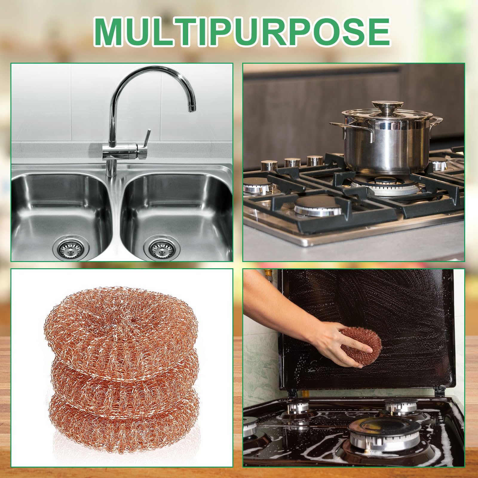 50 Pack Copper Coated Scourers Rust Resistant Scrubbing Scouring Pad with 1 Pair of Rubber Household Cleaning Gloves Heavy Duty Copper Mesh Scourer for Dishes