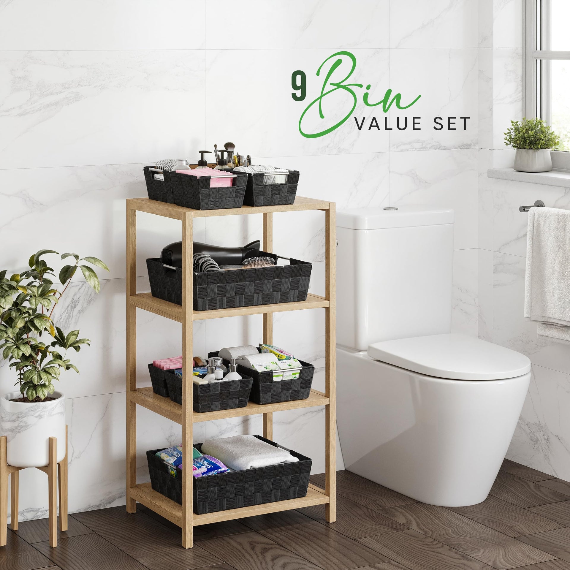 Baskets For Organizing Set Of 9 Black (9 Count)