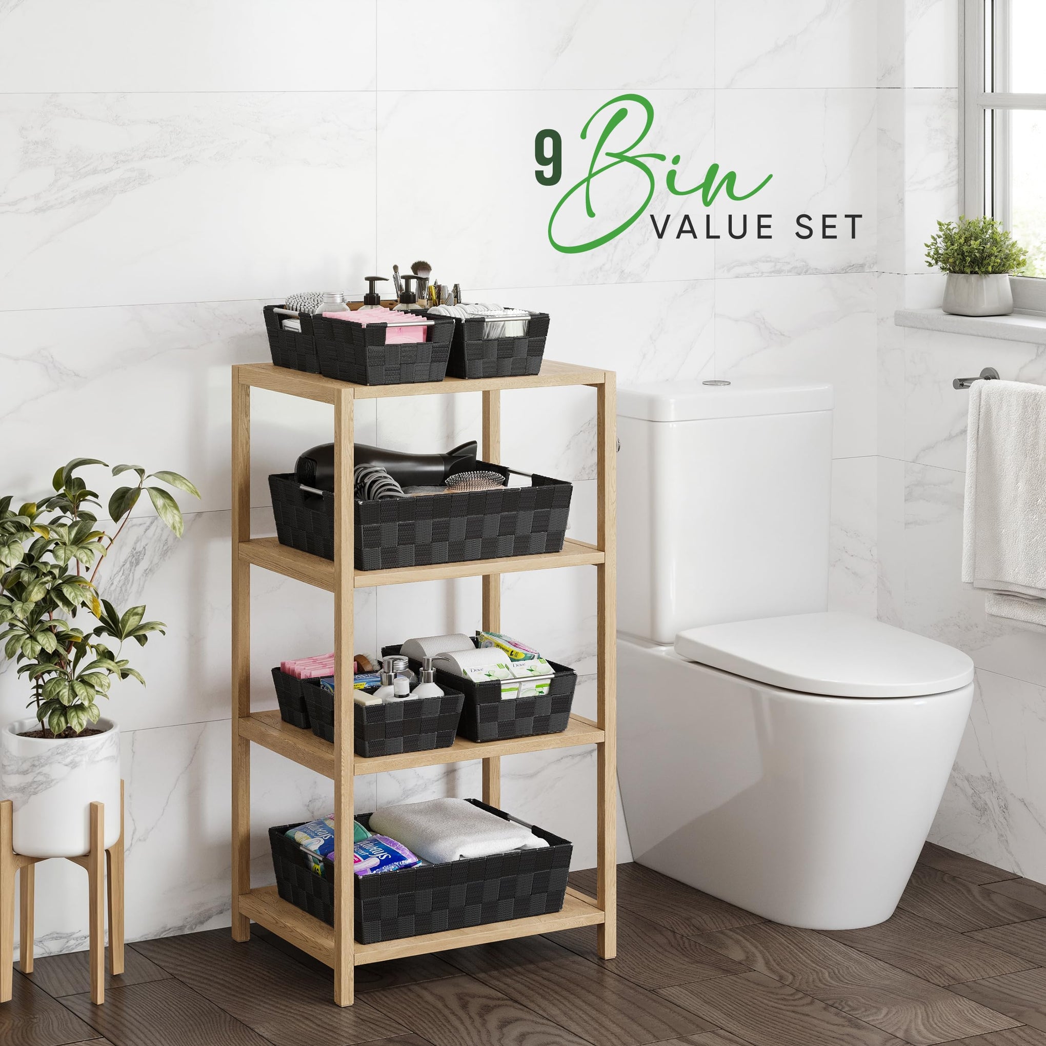 Baskets For Organizing Set Of 9 Black (9 Count)