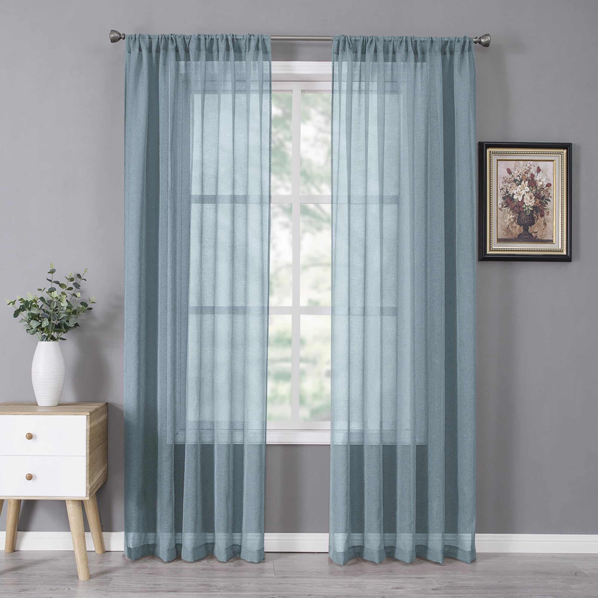 Sheer Curtains Linen Textured Bedroom Curtain Sheers Light Filtering Rod Pocket Voile Curtains for Living Room (2 Count)