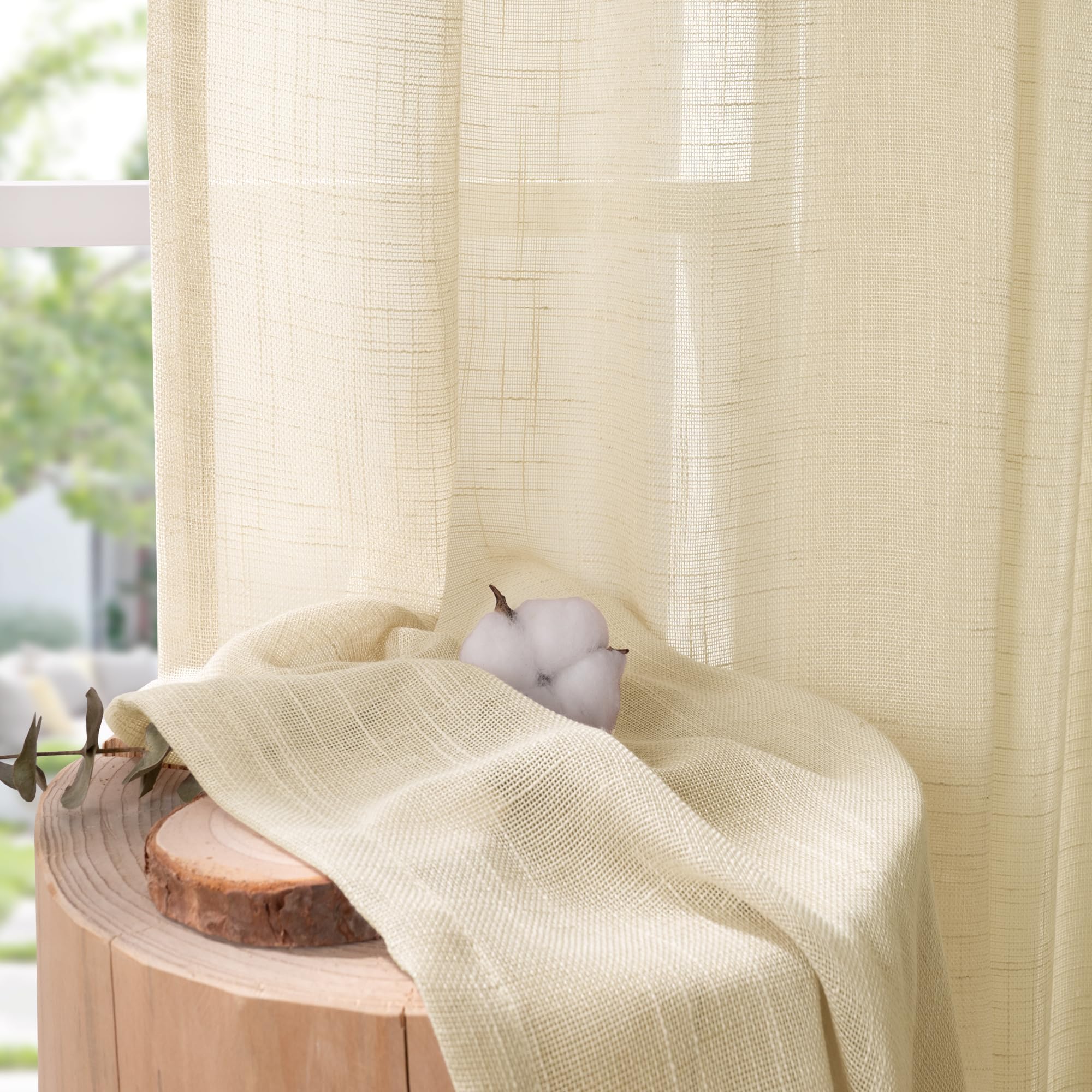 72 Inch Length Beige Linen Curtains for Living Room (2 Count)