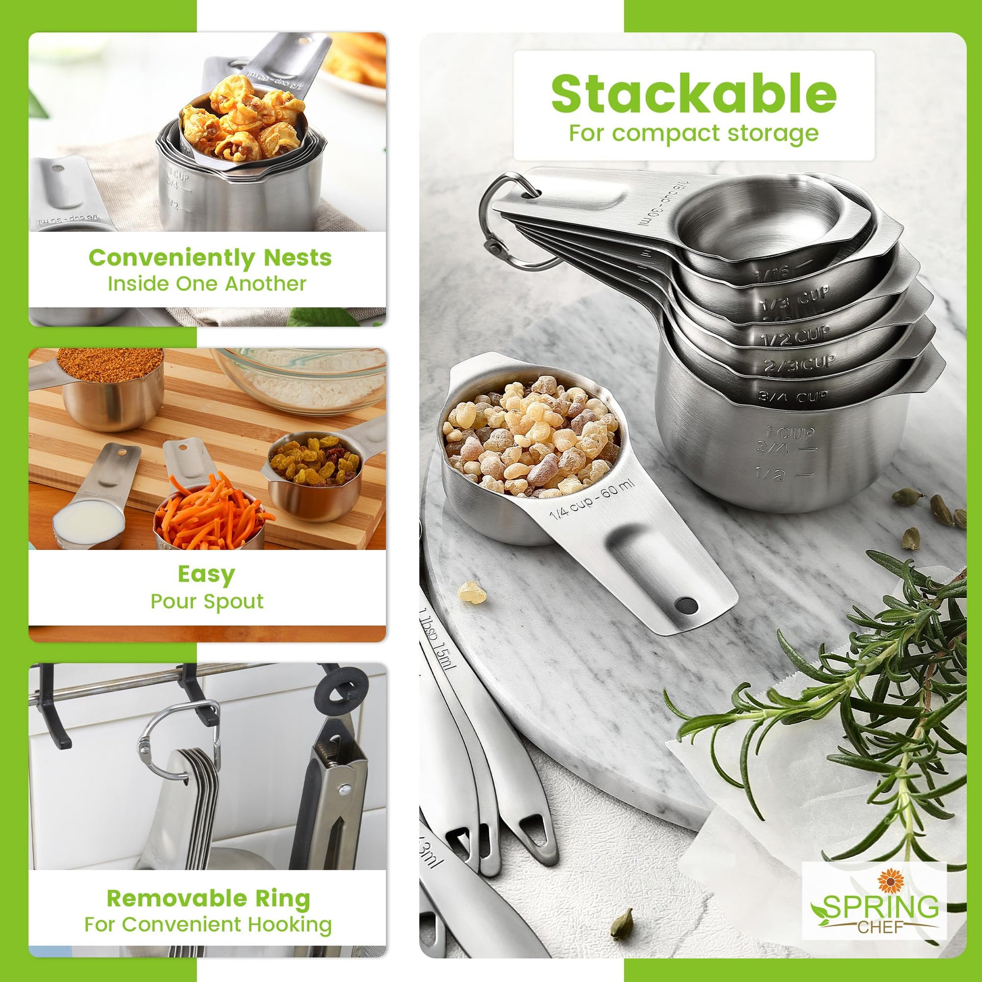Stainless Steel Measuring Cups Set of 7 with Pour Spout