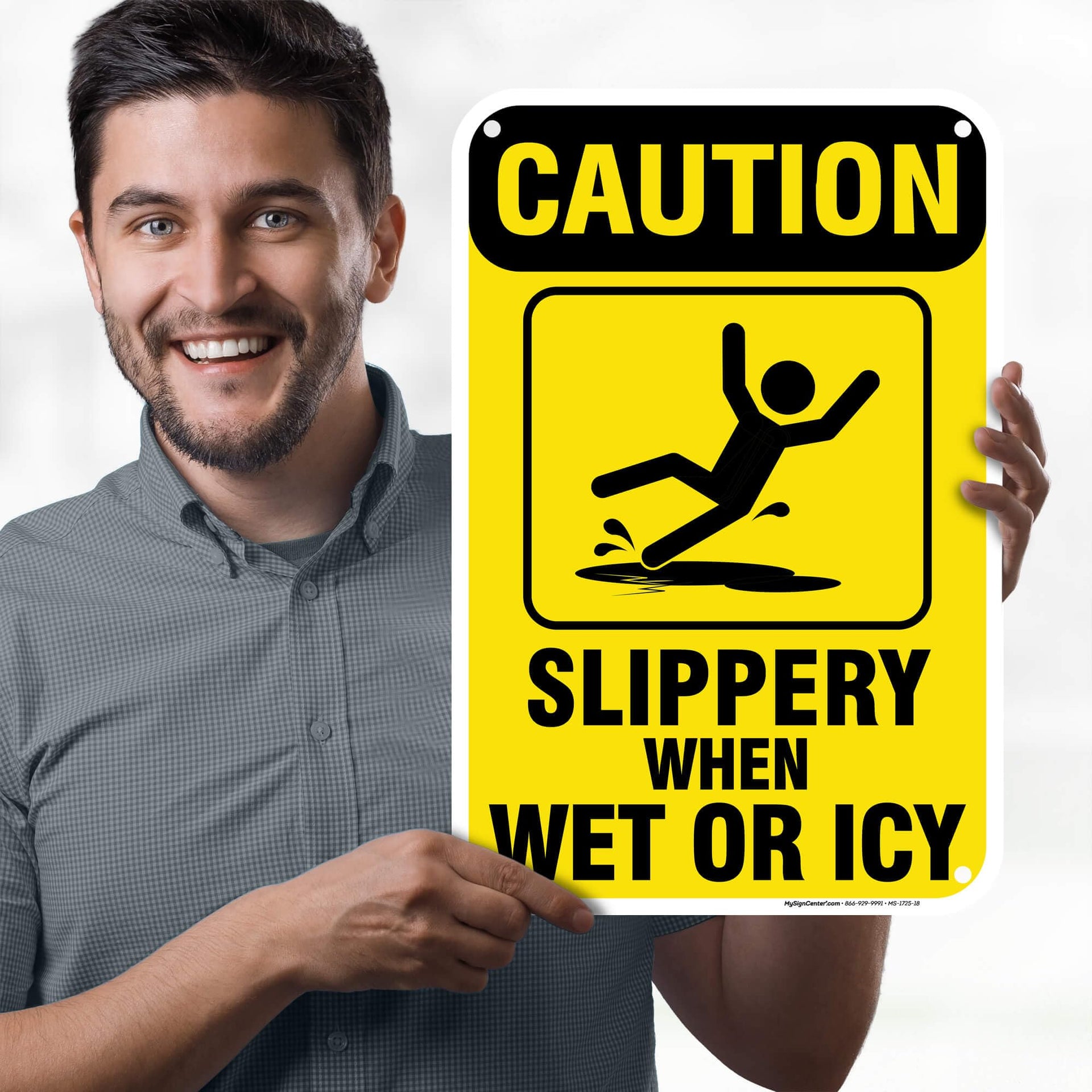 Caution Slippery When Wet Sign or ICY Sign