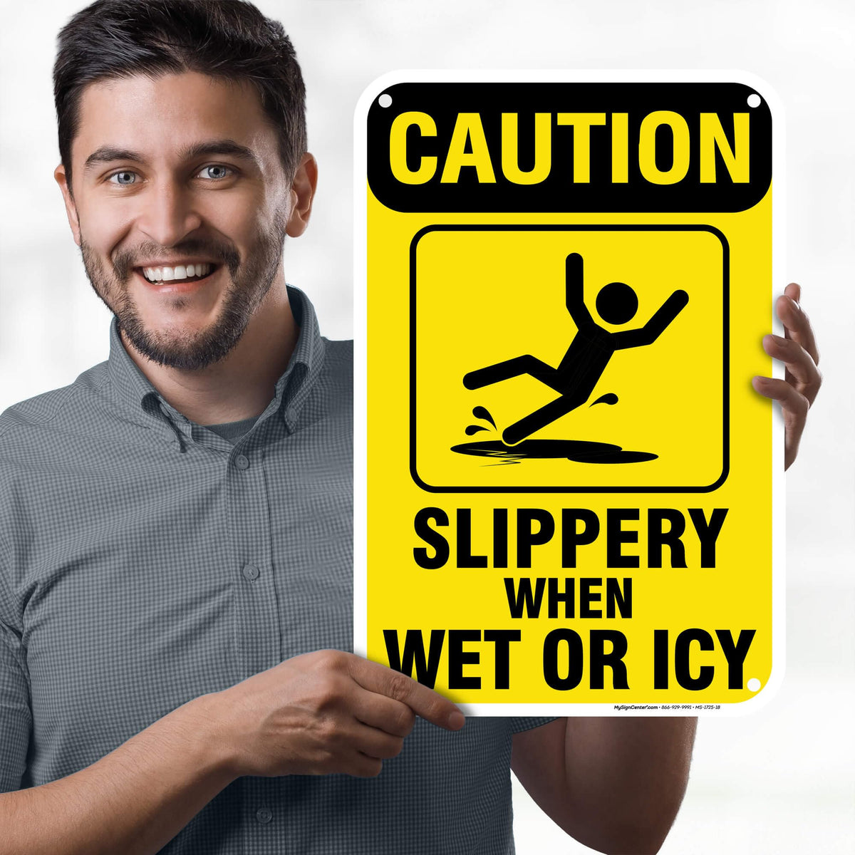 Caution Slippery When Wet Sign or ICY Sign