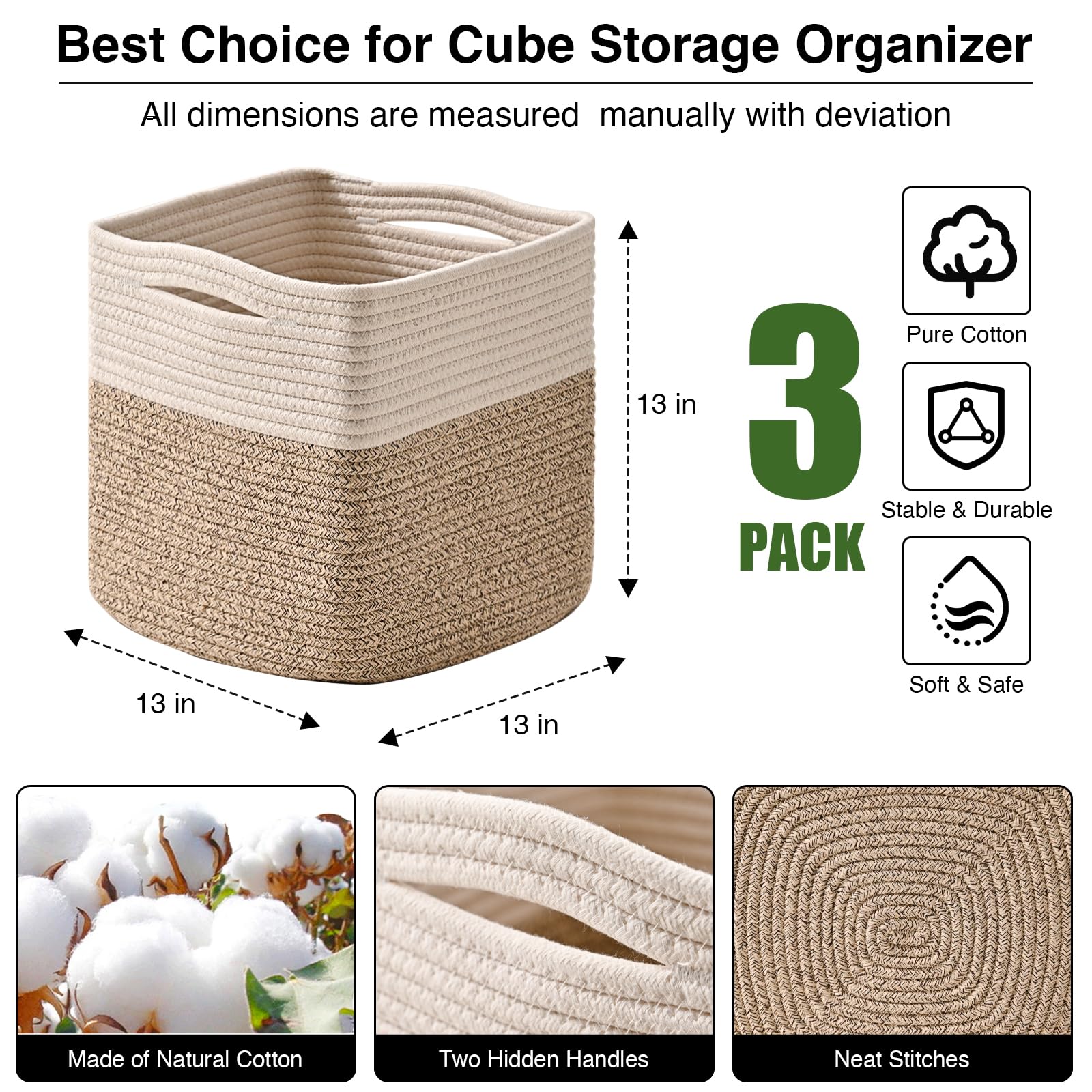 13 Inch Cube Closet Storage Bins (3 Count)