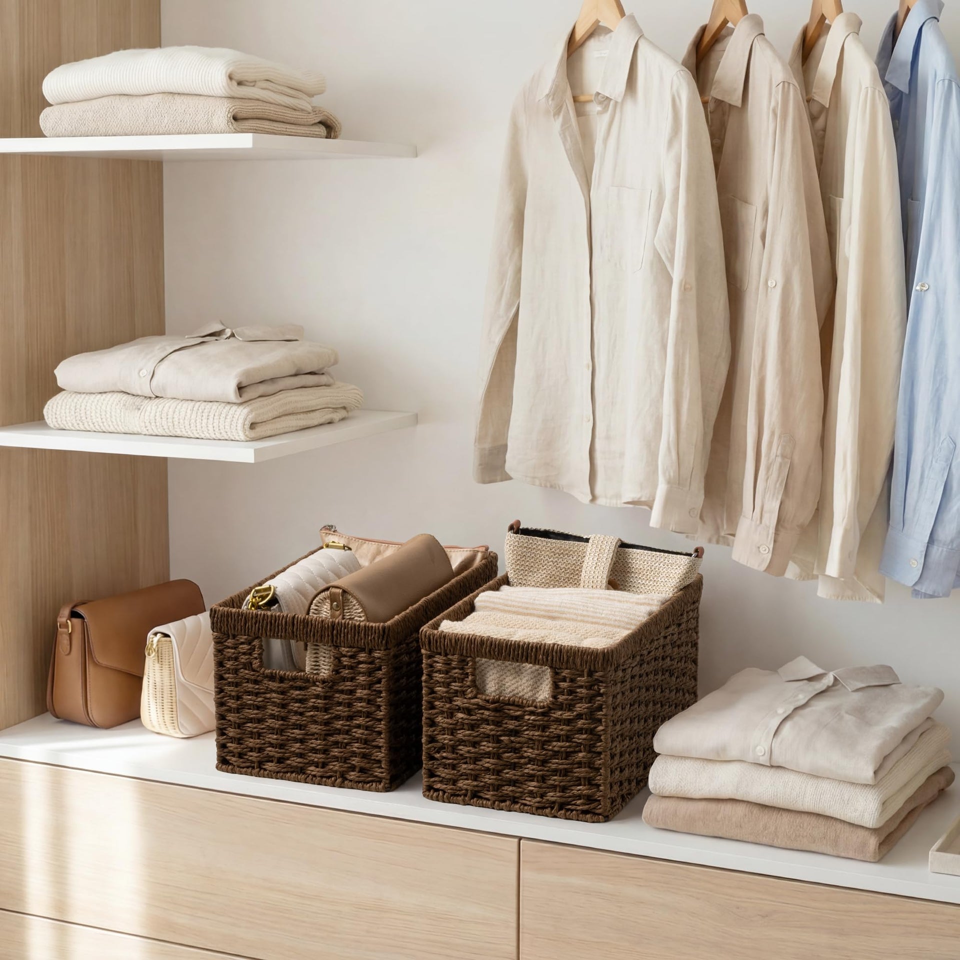 Rectangular Wicker Storage Baskets for Organizing (2 Count)