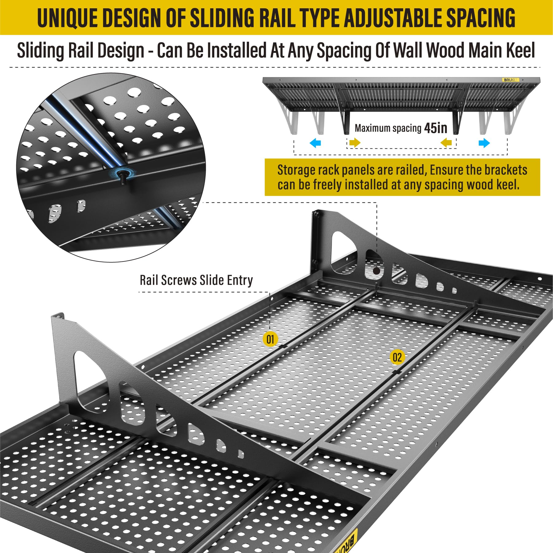 4Pack 1.64x4ft Adjustable Metal Garage Wall Shelving Heavy Duty Garage Storage Shelf Wall Mounted Black (4 Count)