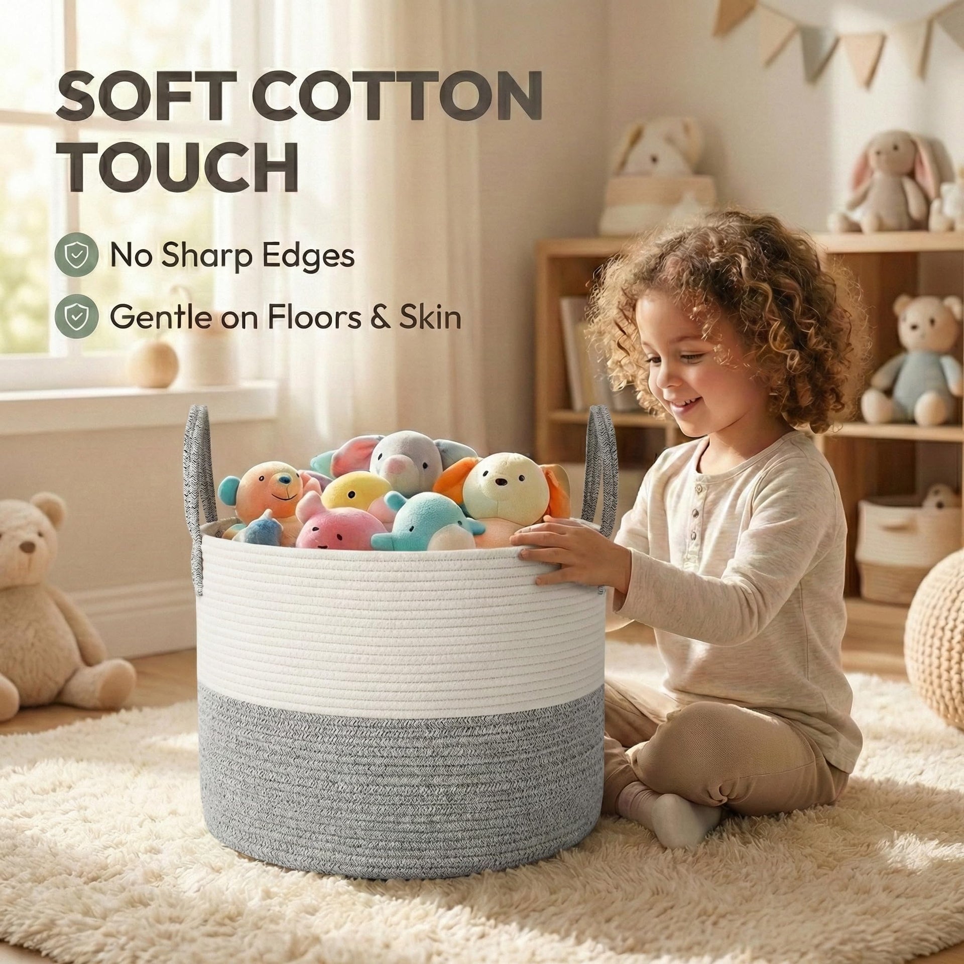 65L Extra Large Machine Washable Cotton Rope Blanket Basket