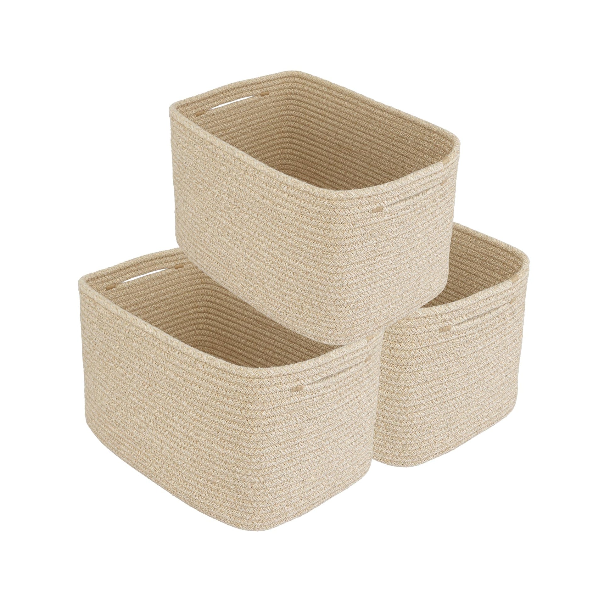 Woven Cotton Rope Storage Baskets 15x10x9.3" 3 Pack Oatmeal
