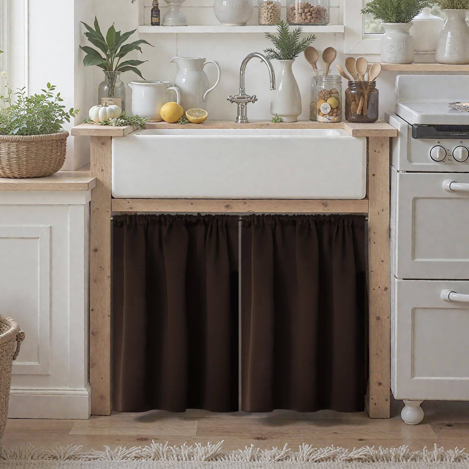 Brown Kitchen Curtains 36 INES Long for Window Over Sink (2 Count)