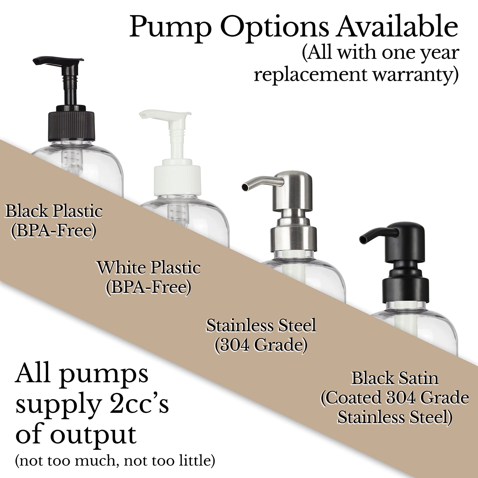 Refillable Clear PET Plastic 16 oz Body Wash Bottle with Black Satin Pump Dispenser