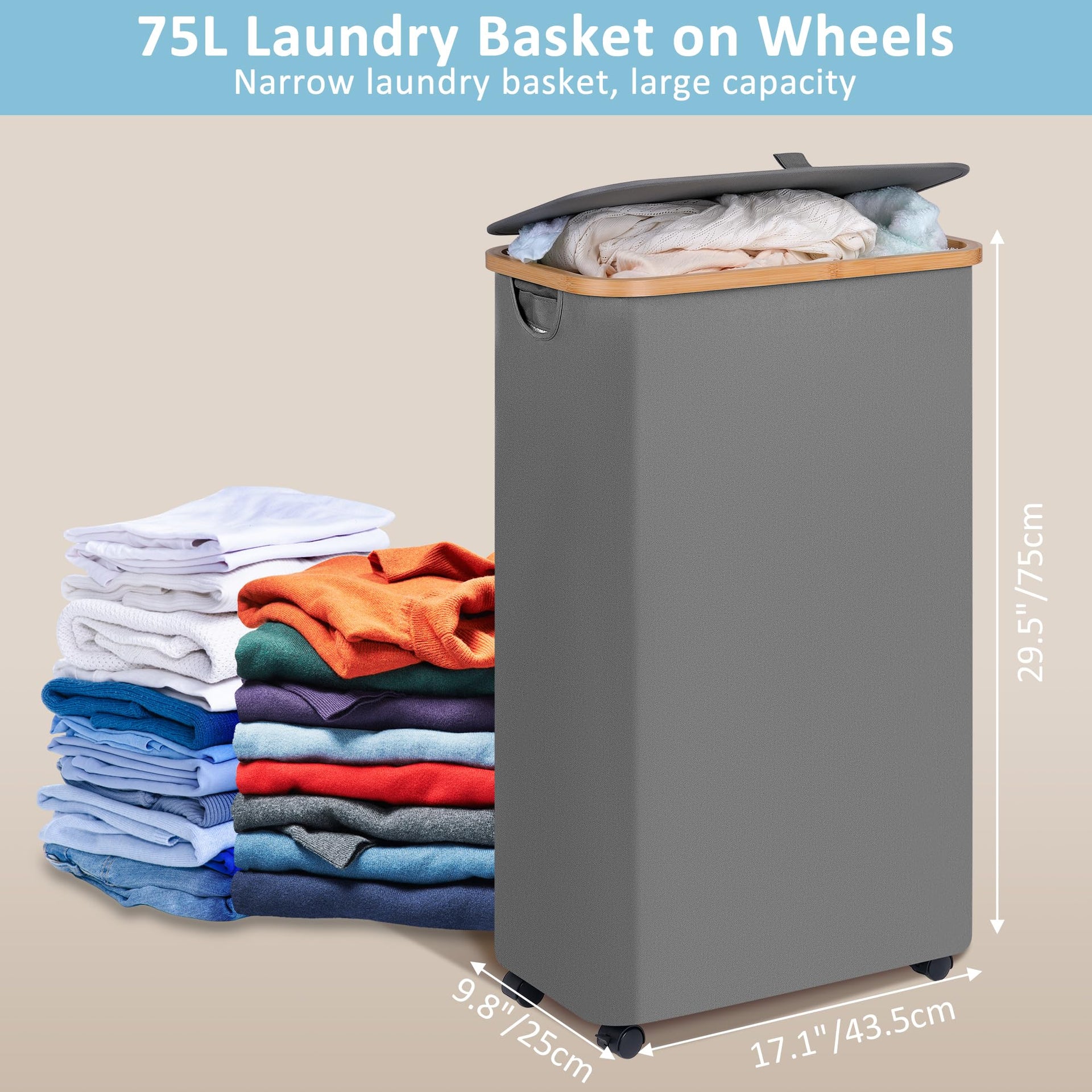 Slim Laundry Basket with Wheels