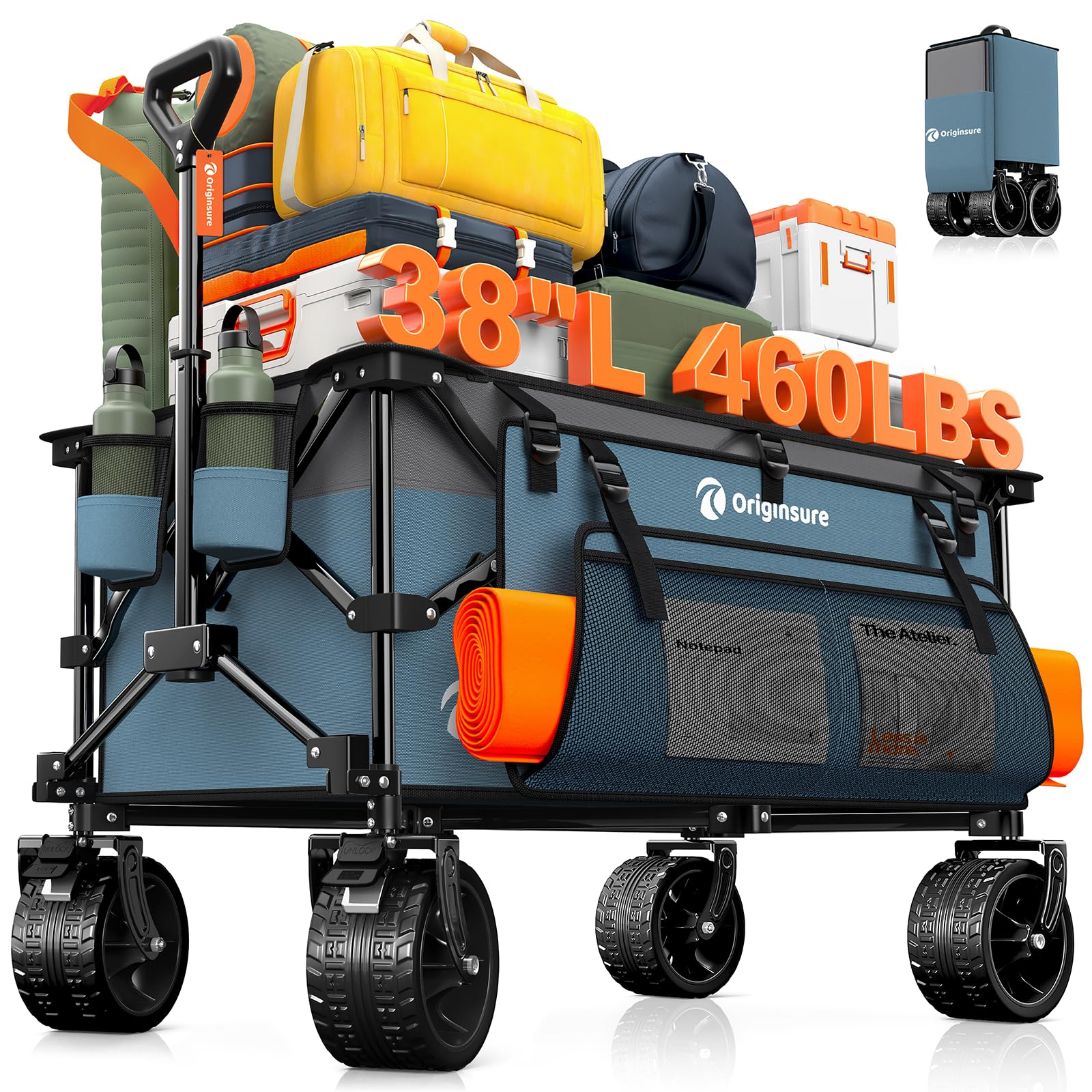 220L Foldable Beach Wagon Cart with Big Wheels