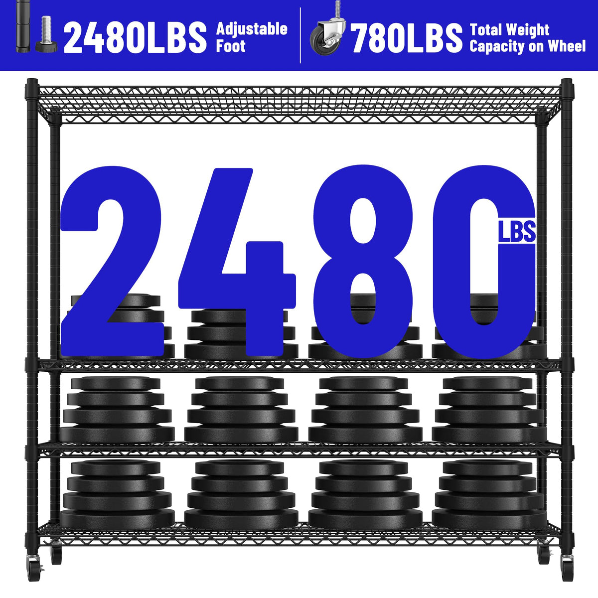4 Tier Heavy Duty Shelving with Wheels