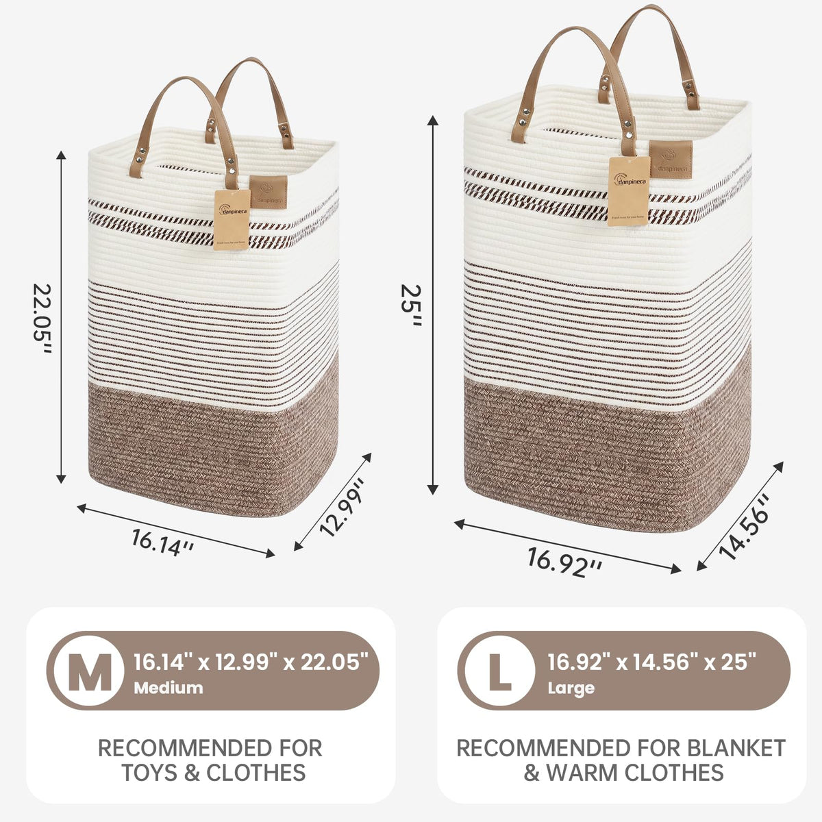 75L Woven Laundry Hamper with Long Leather Handles