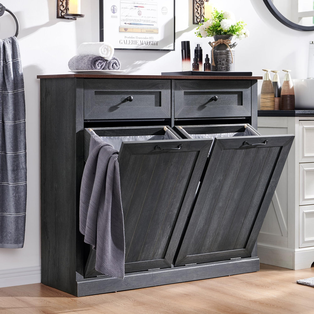 Double Tilt Out Laundry Hamper Cabinet