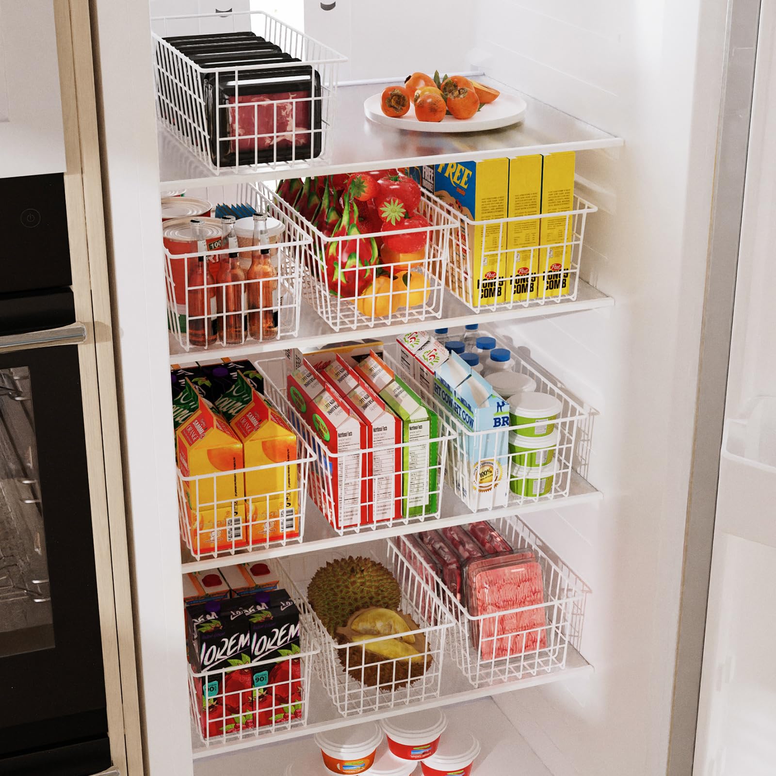 Upright Freezer Organizer Bins Metal Wire Storage Container Basket (4 Count)