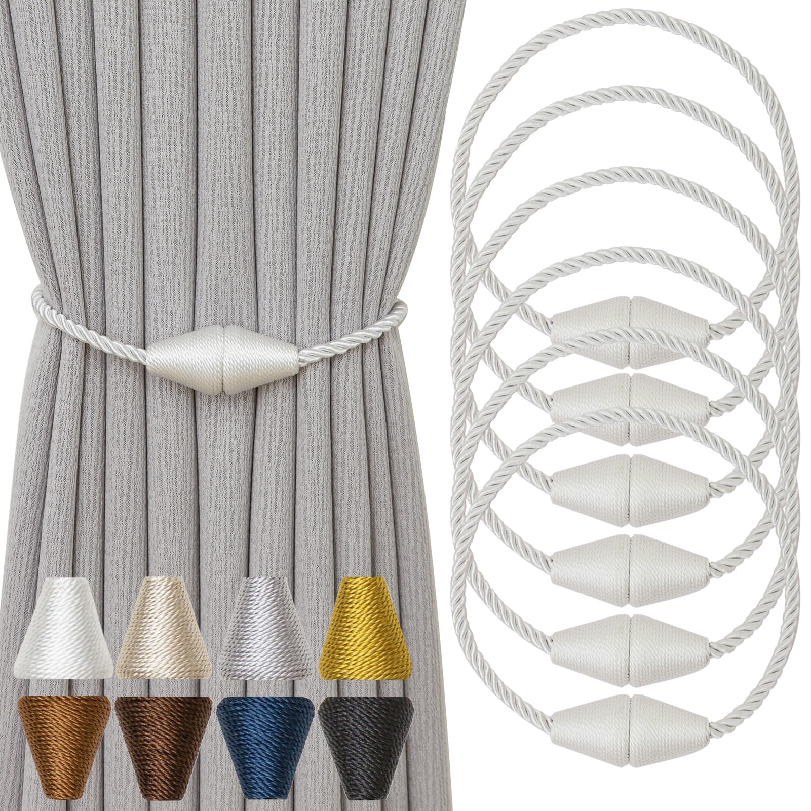 Magnetic Curtain Tiebacks 6 Pack Outdoor Rope Curtain Tie Backs Decorative Window Treatment Holdbacks for Home Decorative Curtain (6 Count)