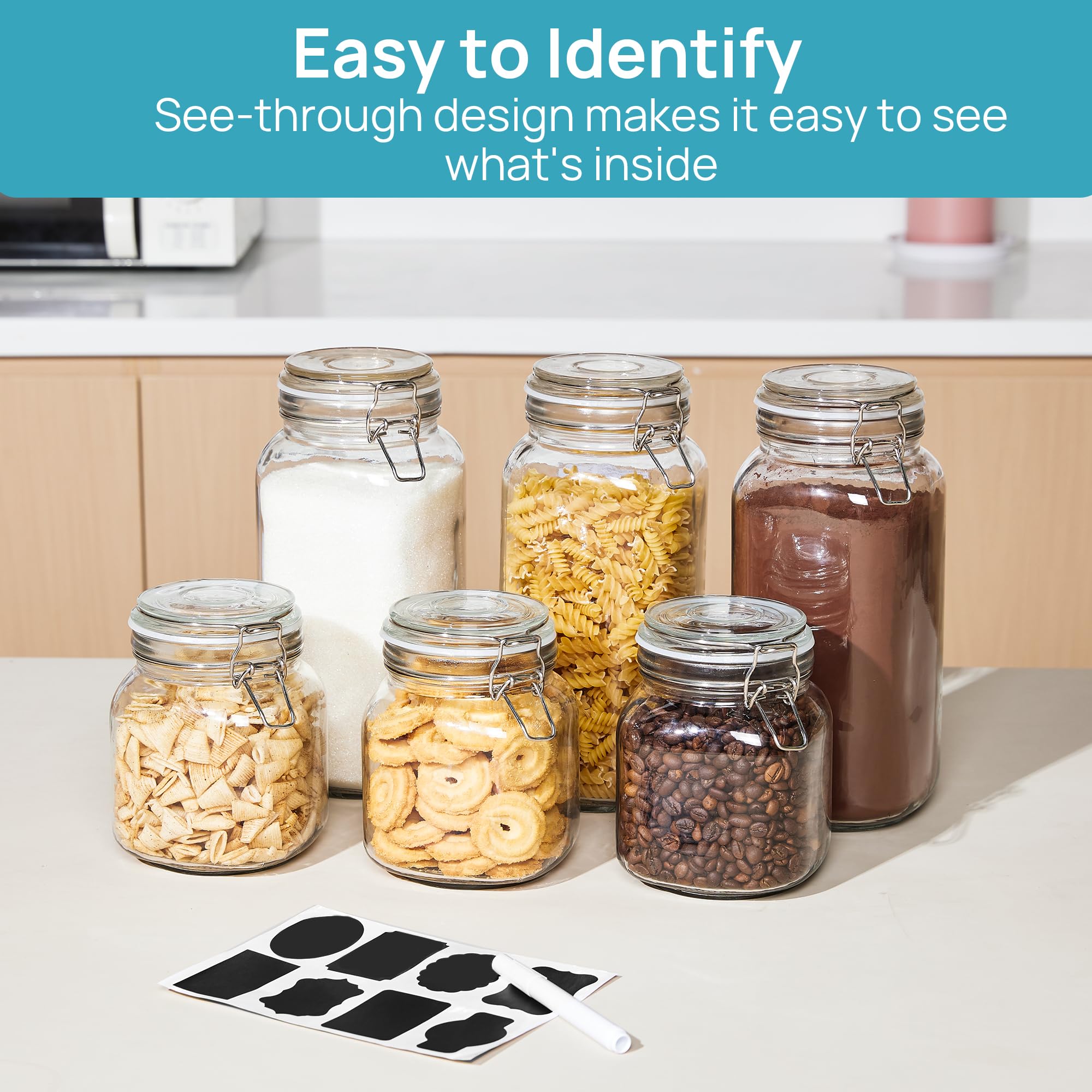34oz Glass Food Storage Jars with Airtight Clamp Lids (3 Count)