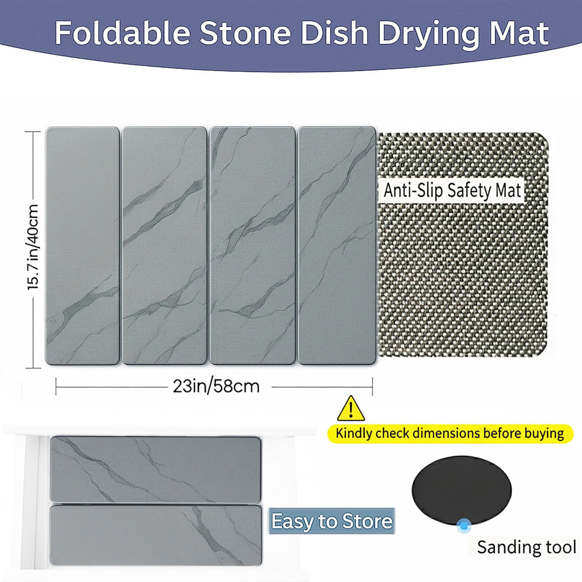 Stone Drying Mat for Kitchen Counter Dark Gray