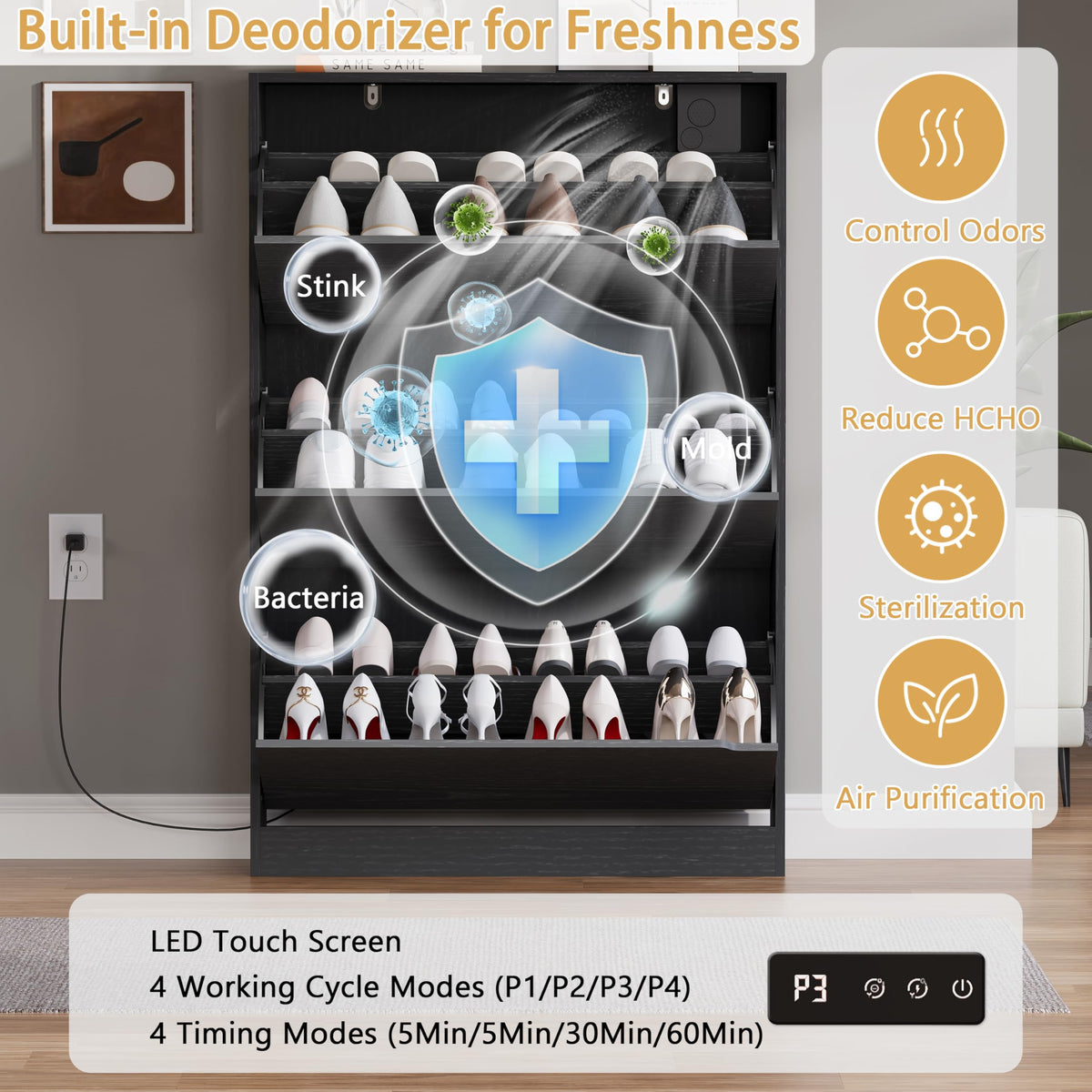 Shoe Cabinet with Odor Control and Back Panels