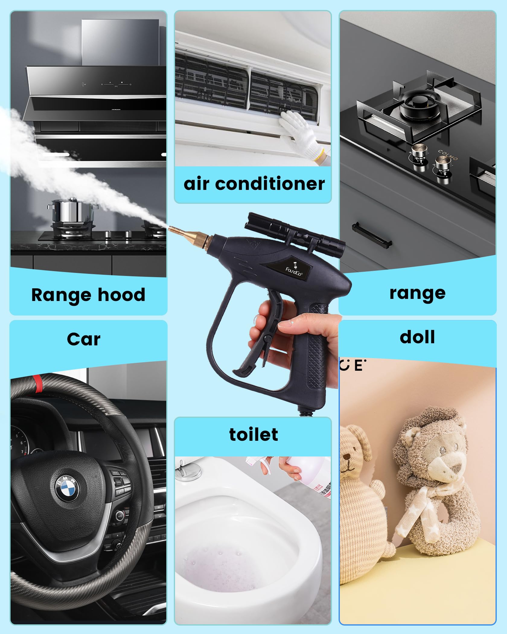 1700W Tankless Handheld Steam Cleaner with 7 Brushes 20s Heating to 239℉ Pressurized Portable Steam Cleaner