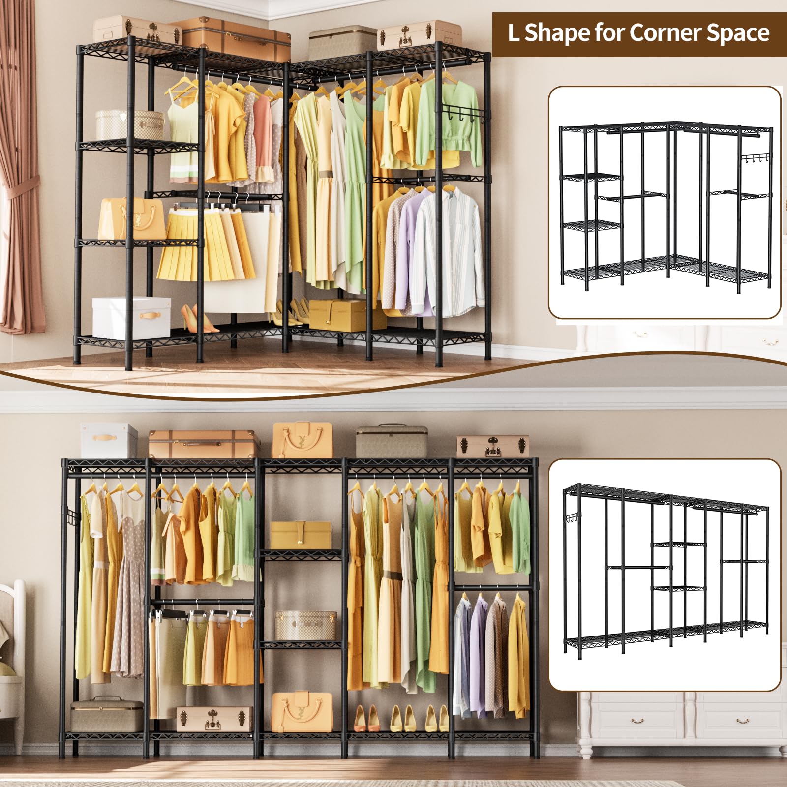 Heavy Duty Clothes Rack Metal Wardrobe with Adjustable Wire Shelves