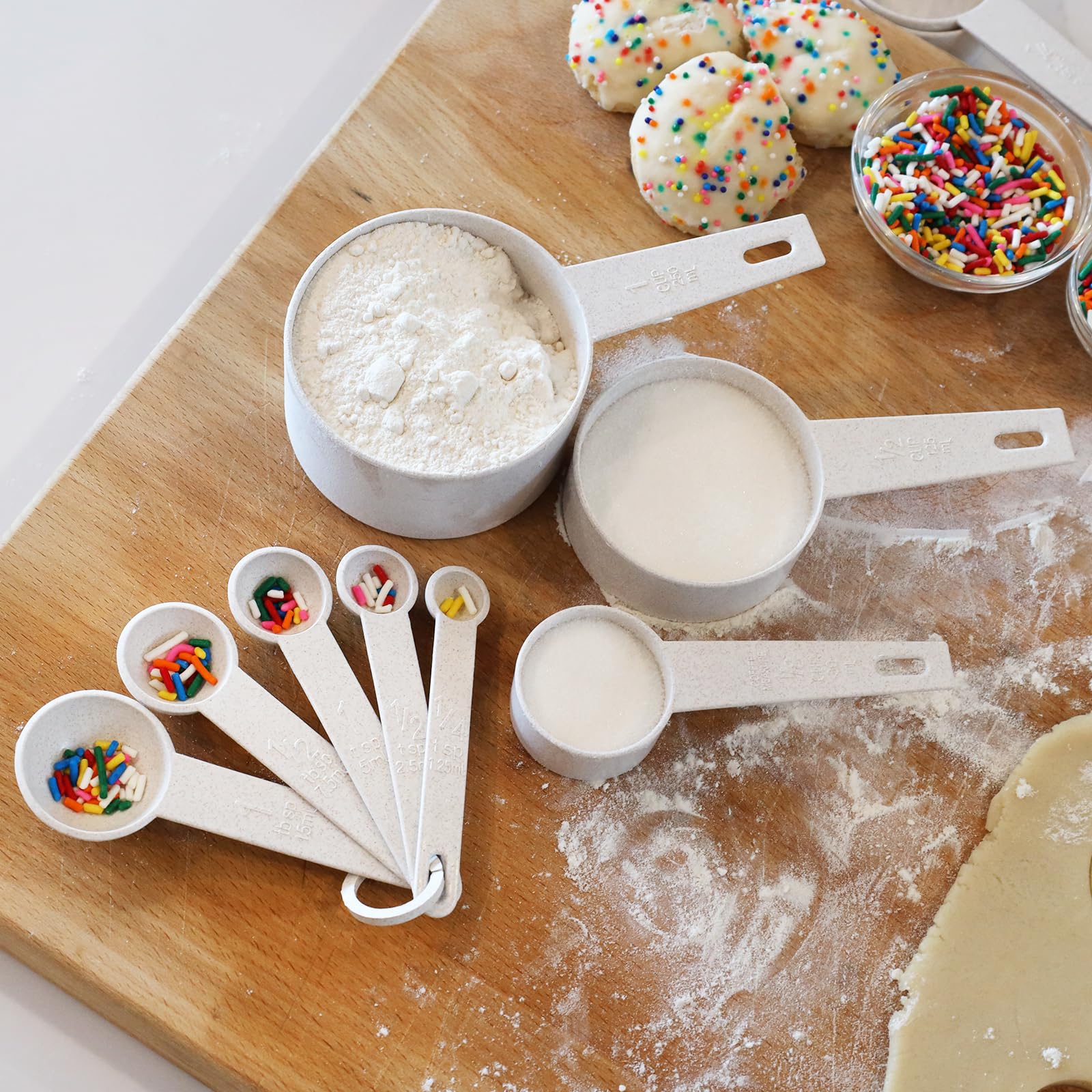 Cream Wheat Straw Measuring Cups Spoons Set Cooking Baking Tools 10pc