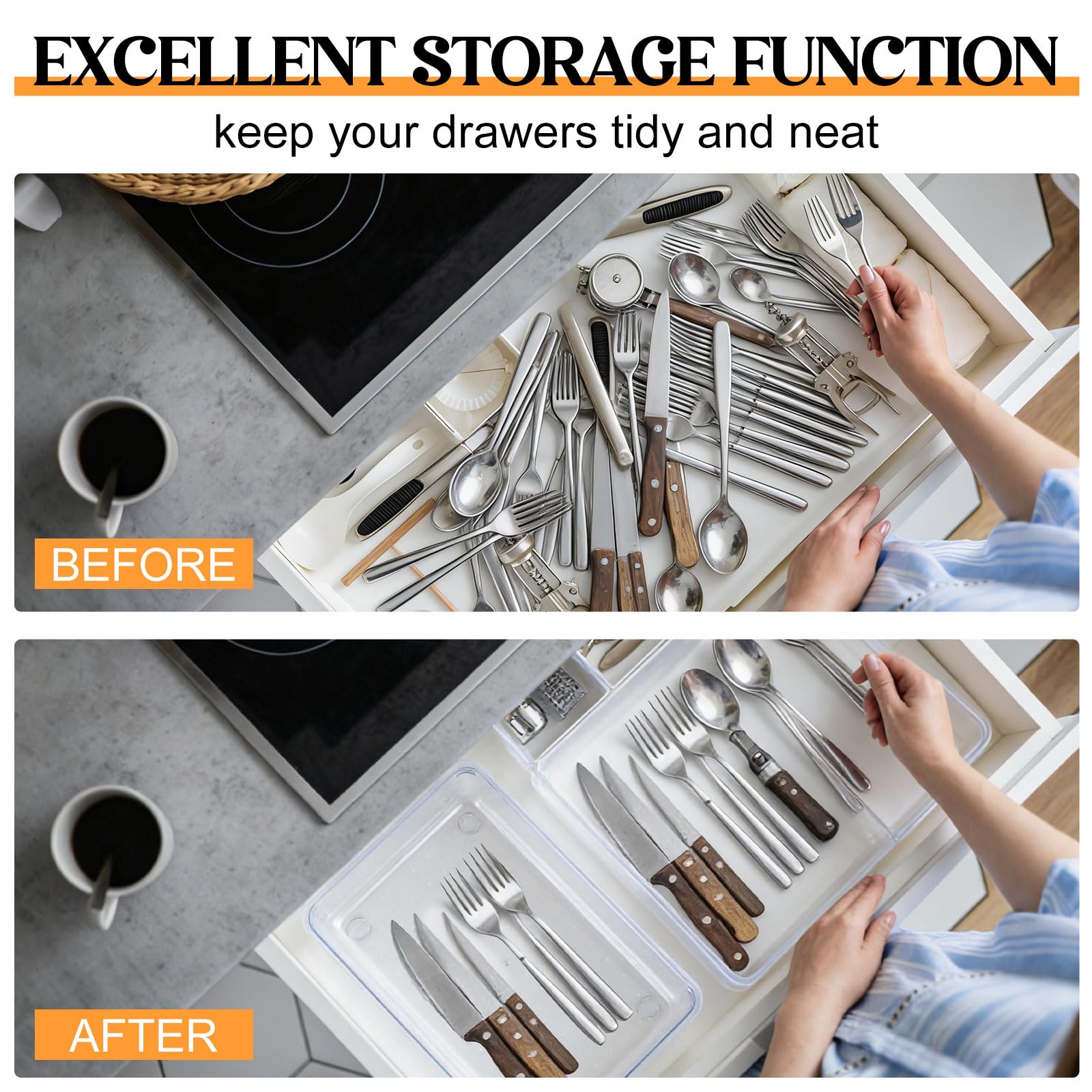 12 Pcs Clear Drawer Organizer 9 x 6 x 2 Inches Plastic Rectangle Trays Makeup Vanity Storage Bins and Kitchen Drawers Dividers for Office Desk Silverware Kitchen Utensils (12 Count)