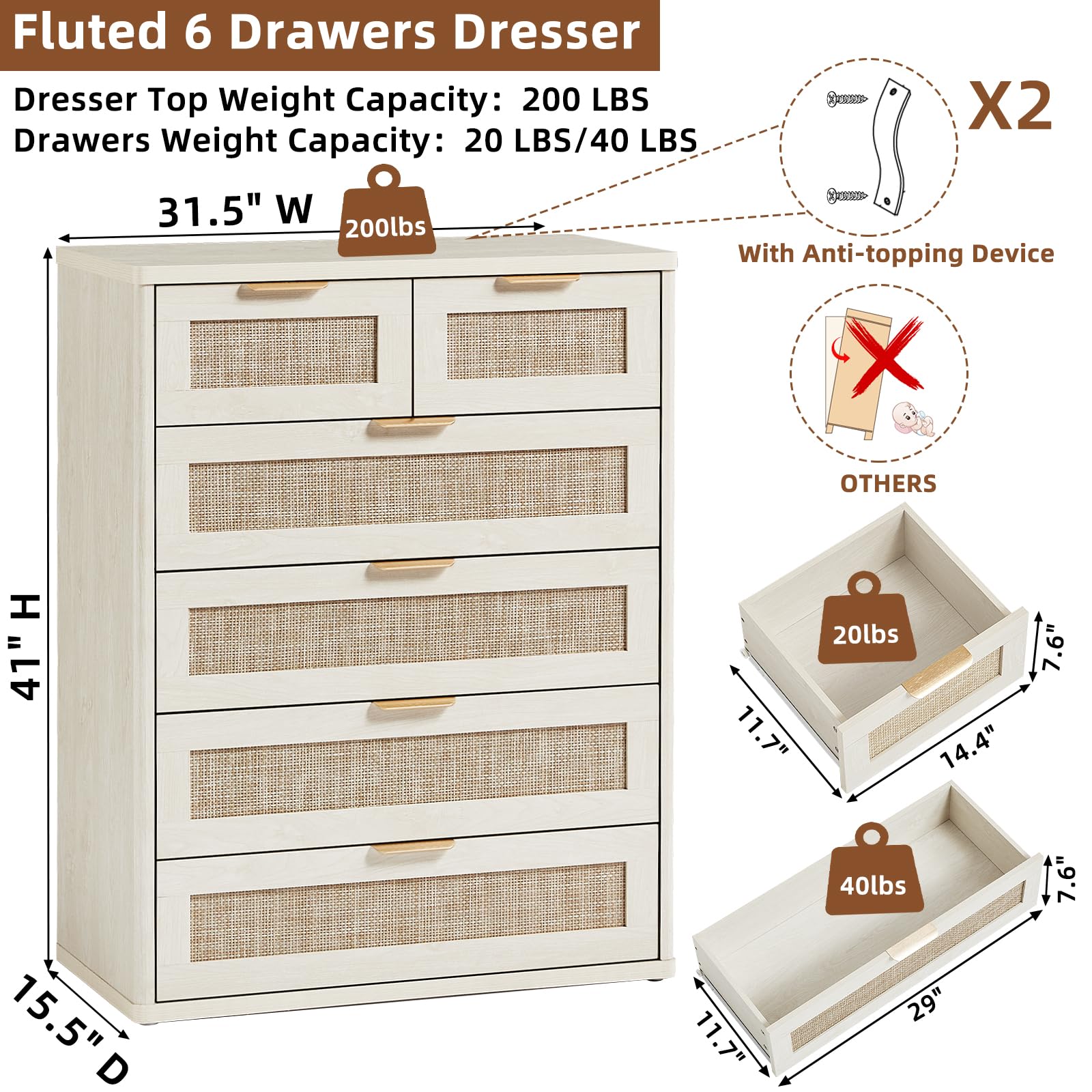 Rattan Dresser for Bedroom Set 2