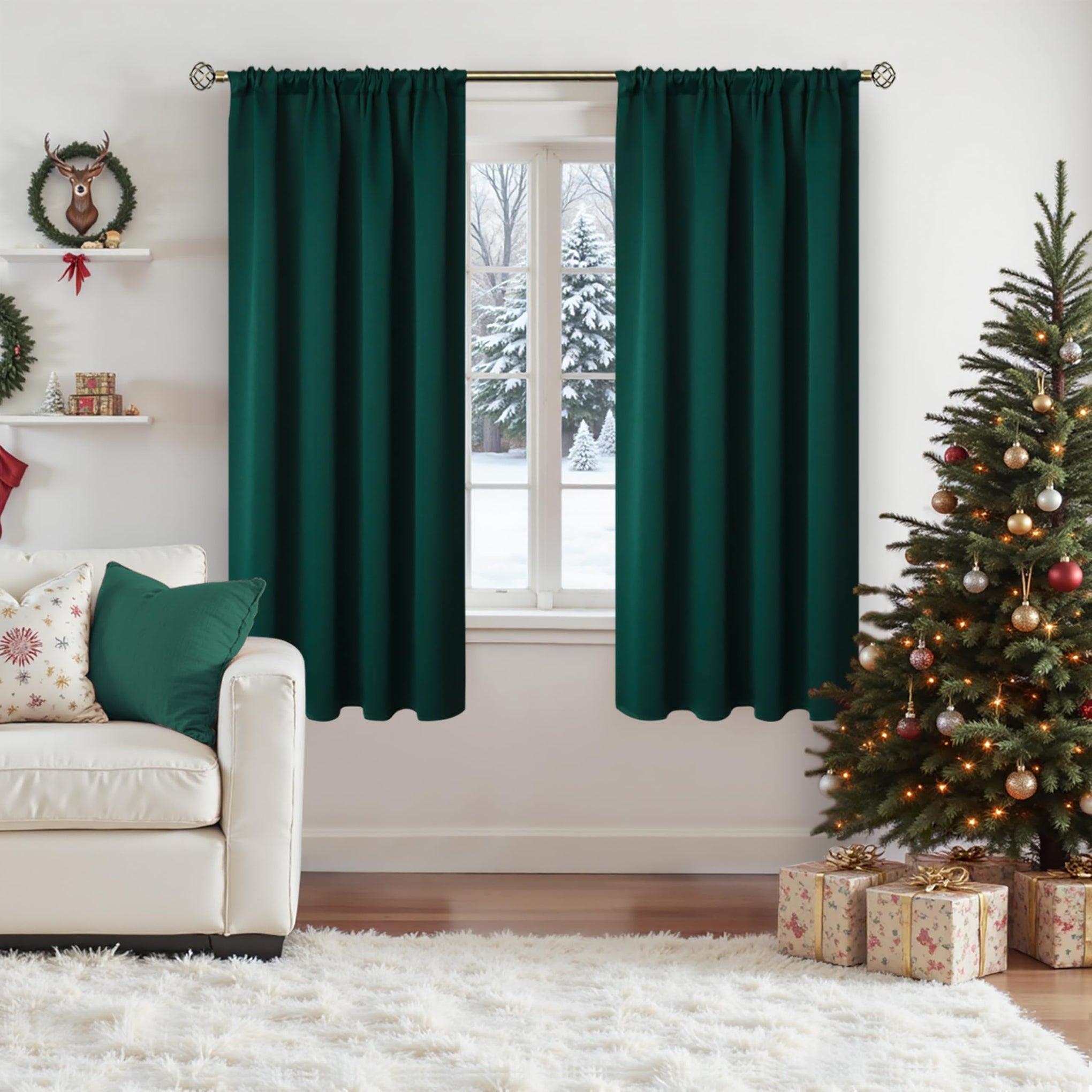 Emerald Green Blackout Curtains for Bedroom 63 Inch Length