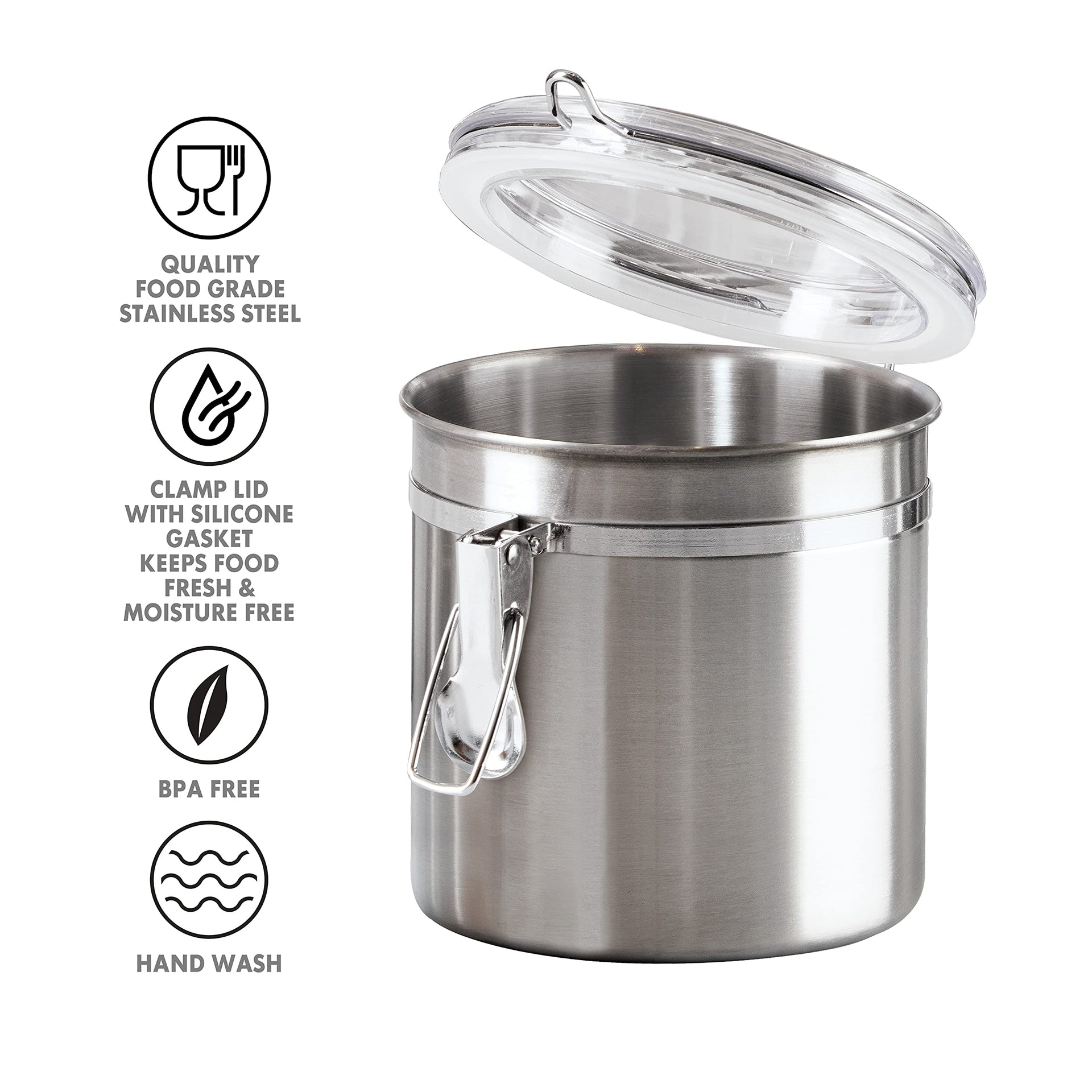 36 Ounce Stainless Steel Canister with Clear Acrylic Lid and Locking Clamp