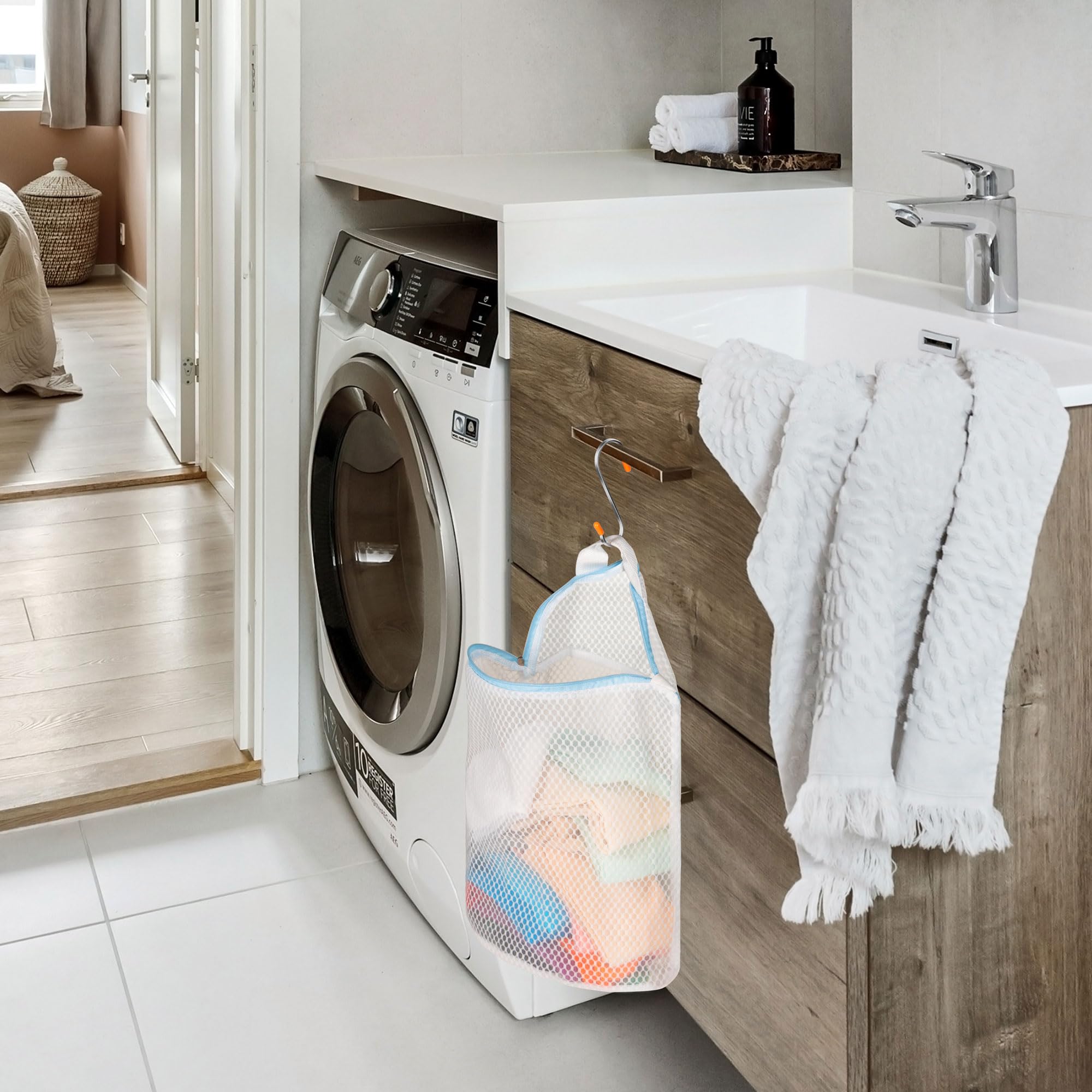 3Pcs Hanging Laundry Bags for Socks with S Hooks (3 Count)